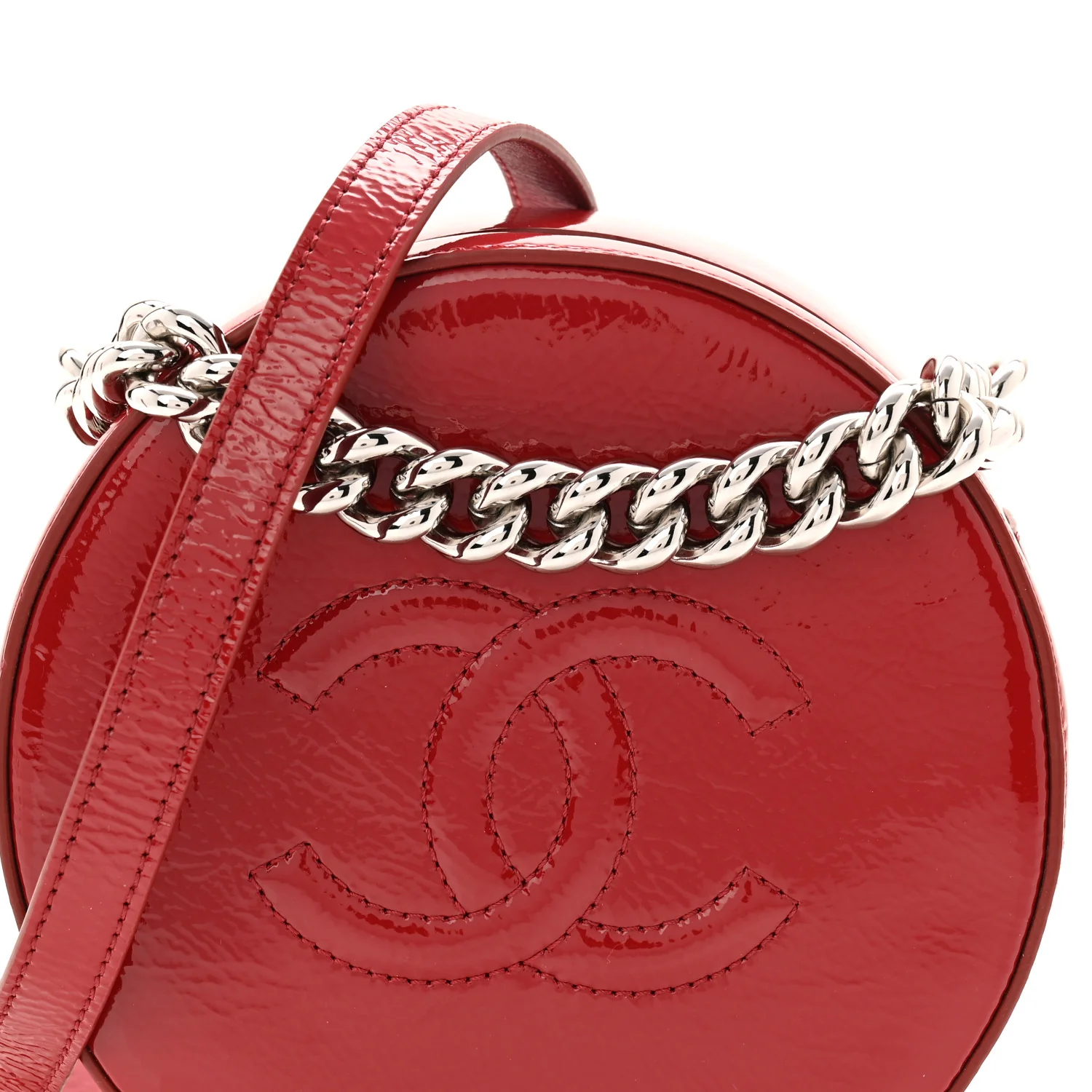 Glazed Calfskin Round As Earth Evening Bag Red - Image 8