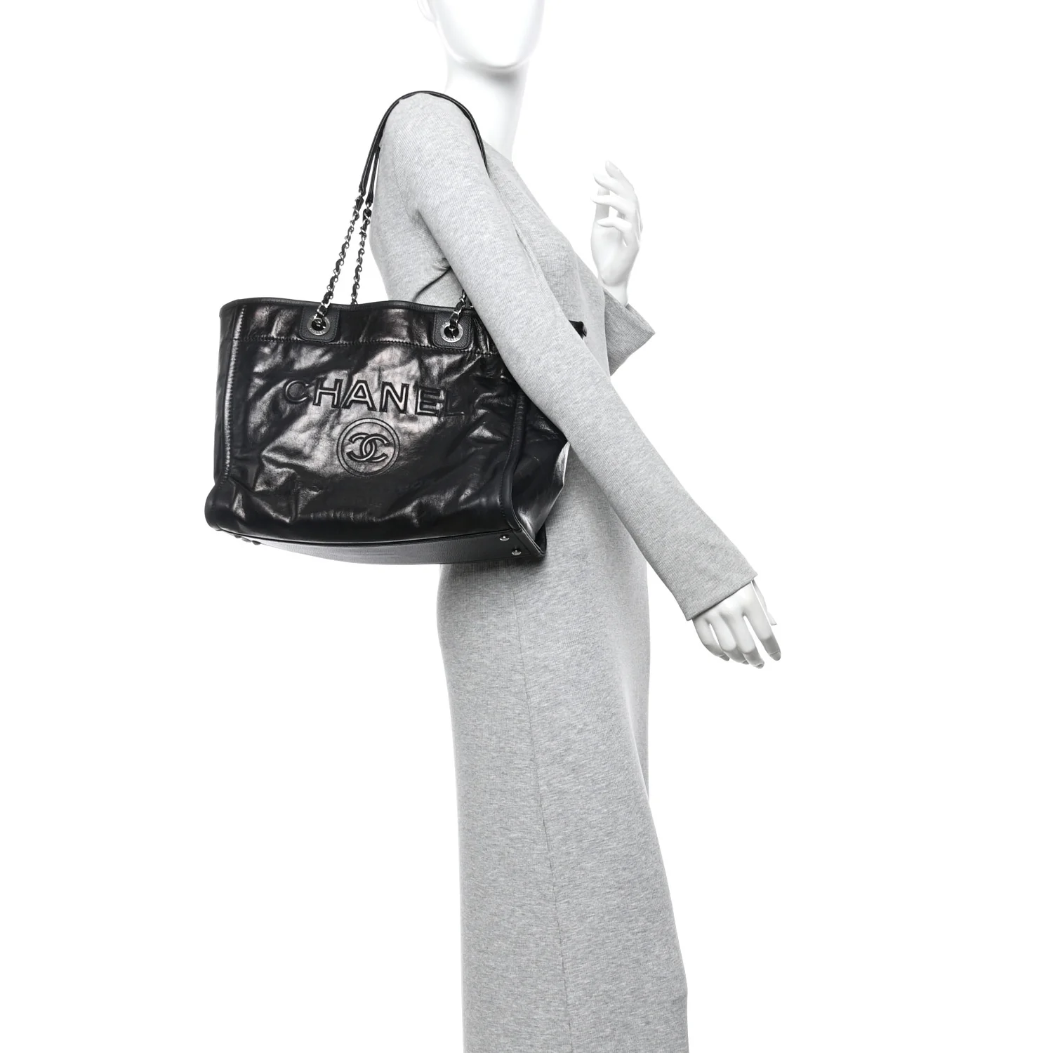 Glazed Calfskin Small Deauville Tote Black - Image 2