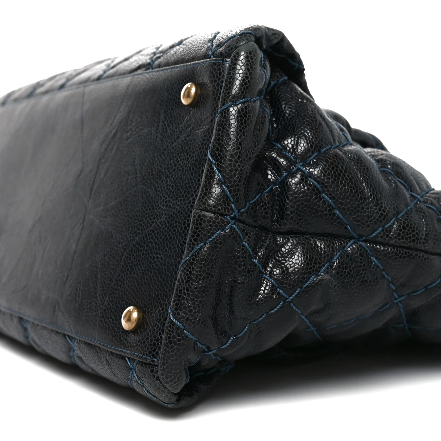 Glazed Caviar Coco Pleats Totes Navy - Image 10
