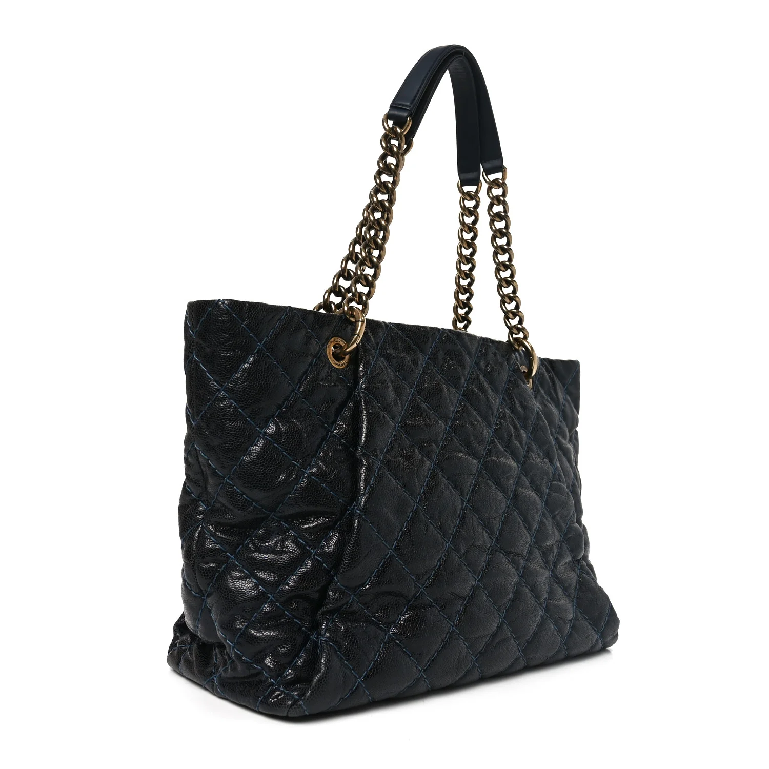 Glazed Caviar Coco Pleats Totes Navy - Image 2