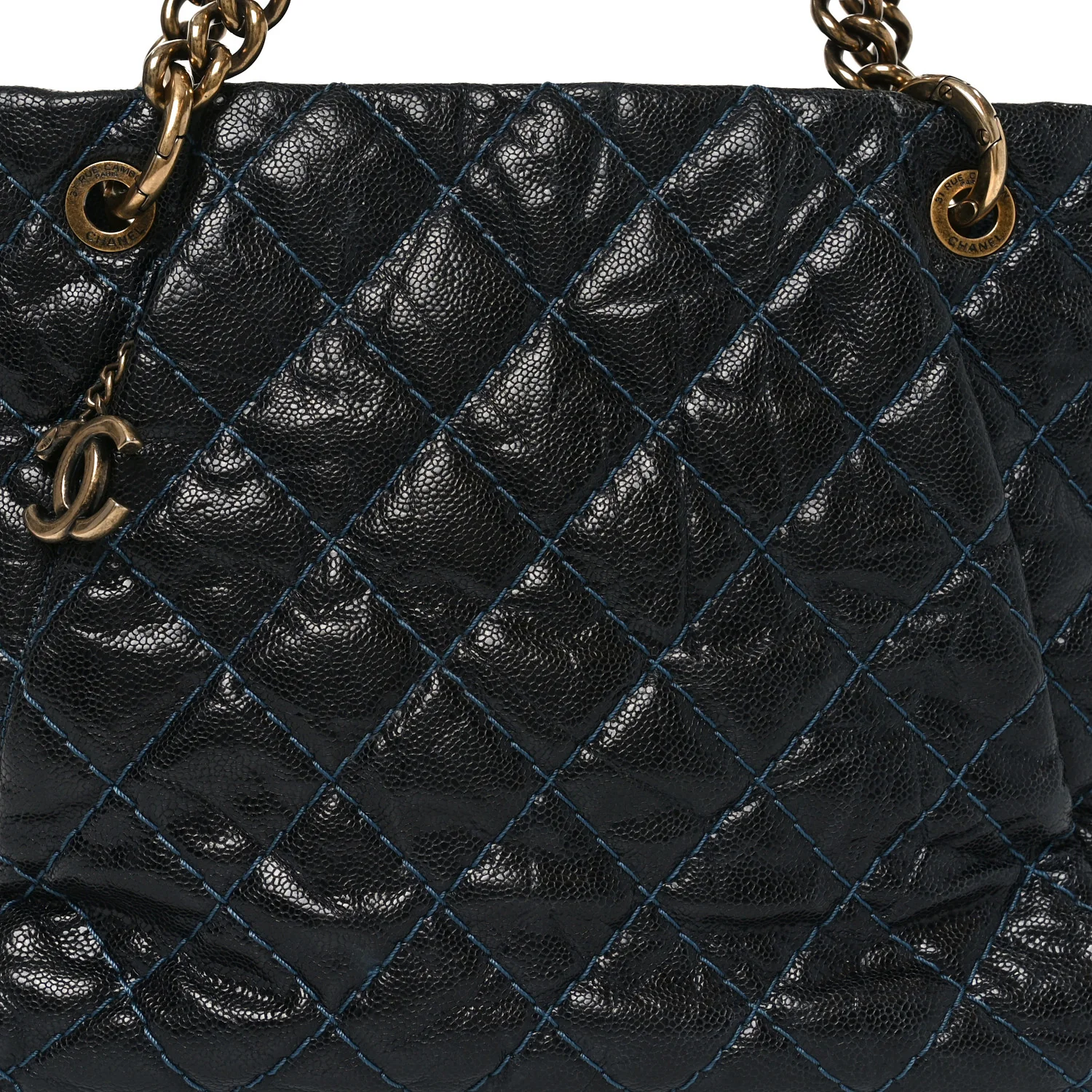Glazed Caviar Coco Pleats Totes Navy - Image 8