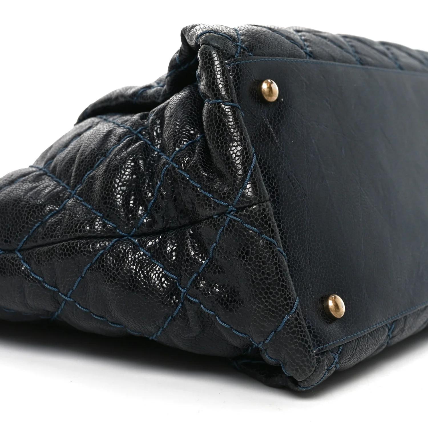 Glazed Caviar Coco Pleats Totes Navy - Image 9