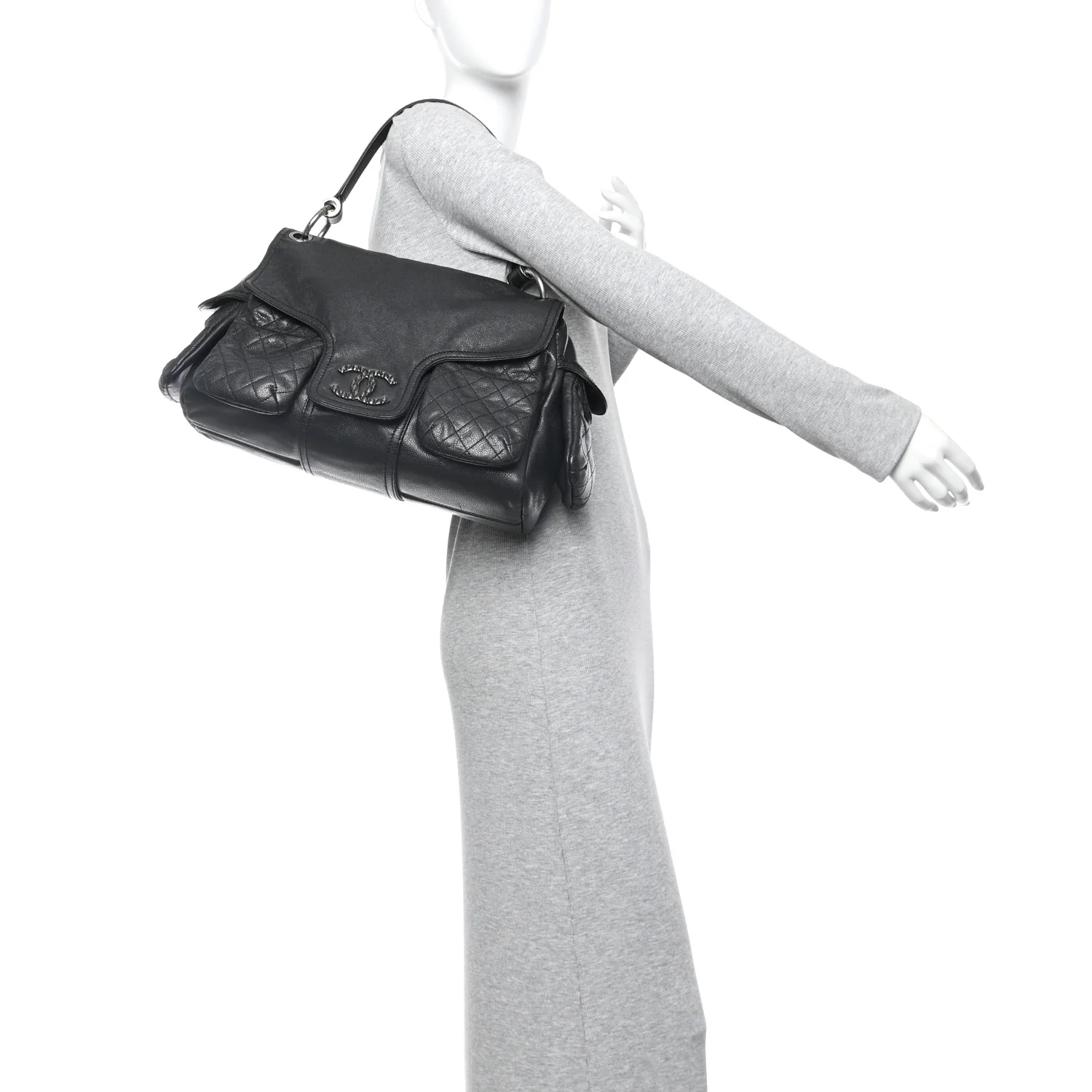 Glazed Caviar Large Coco Rider Flap Hobo Black - Image 2