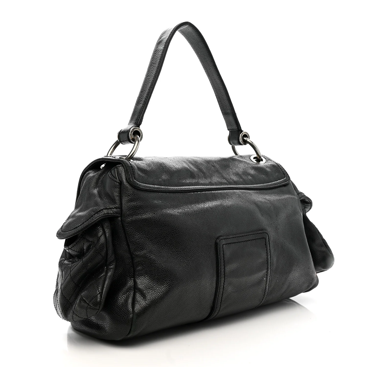 Glazed Caviar Large Coco Rider Flap Hobo Black - Image 3