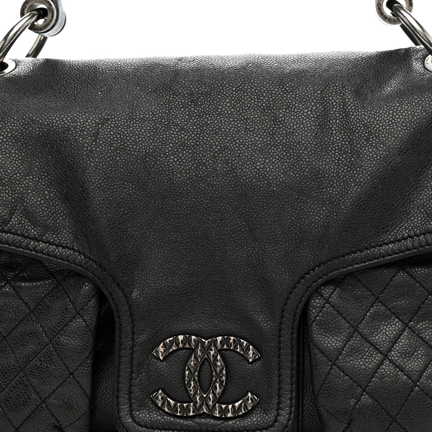 Glazed Caviar Large Coco Rider Flap Hobo Black - Image 8