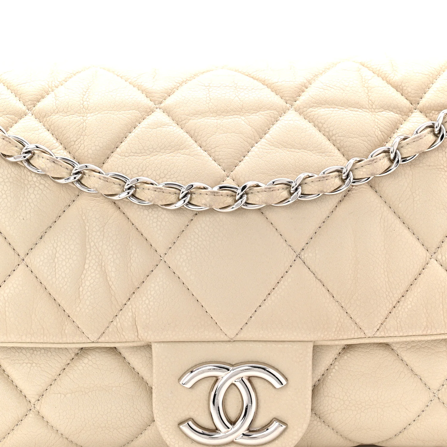 Glazed Caviar Medium Nature Flap Bag White - Image 15