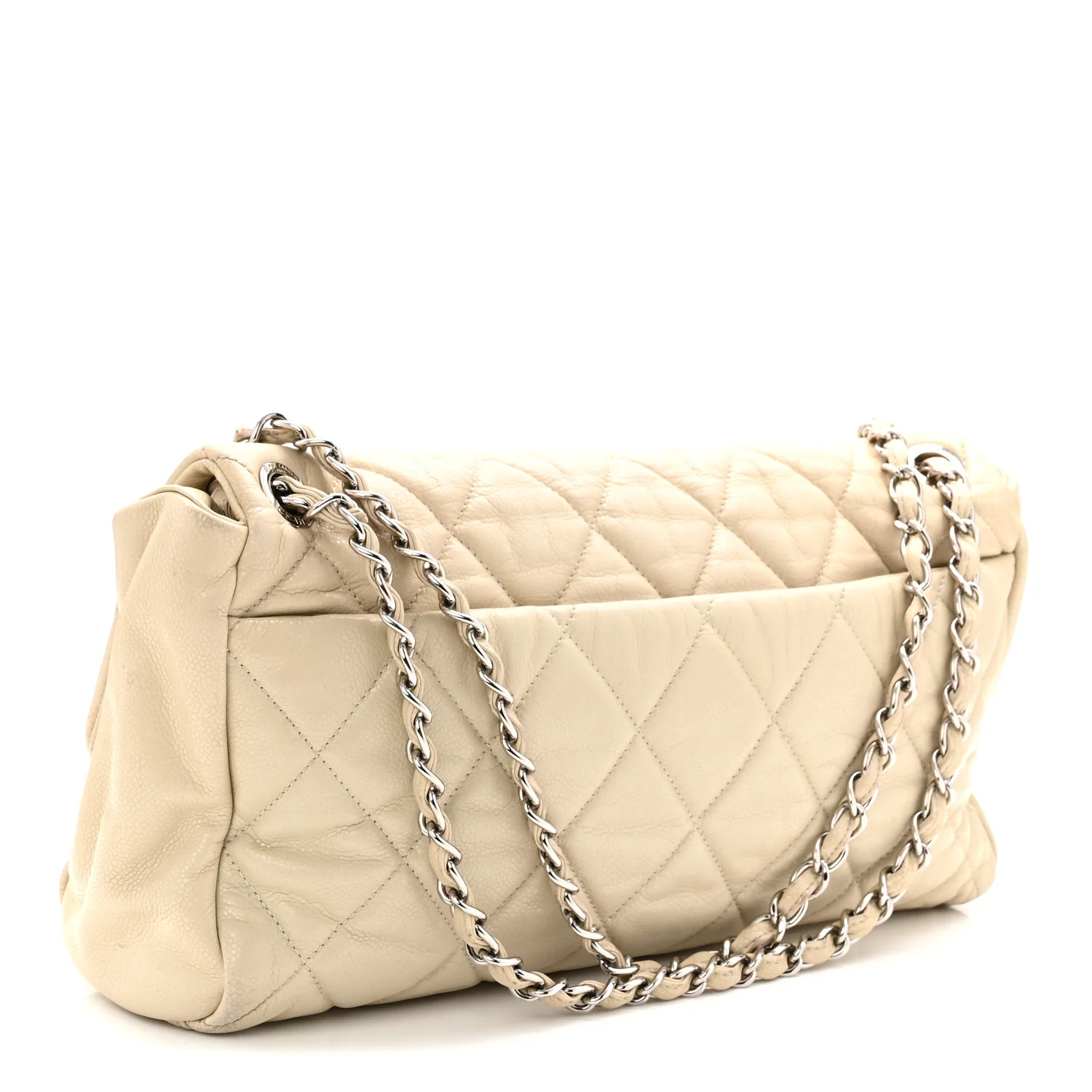 Glazed Caviar Medium Nature Flap Bag White - Image 4