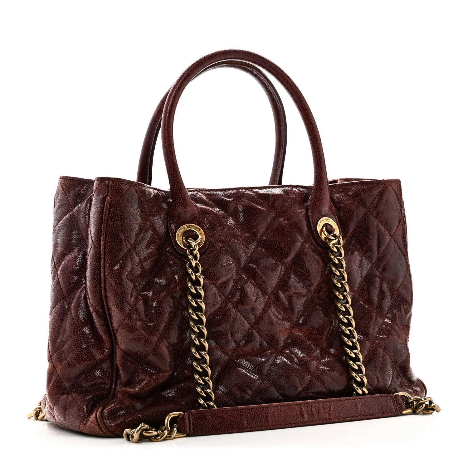 Glazed Caviar Quilted Small Shiva Tote Burgundy - Image 3