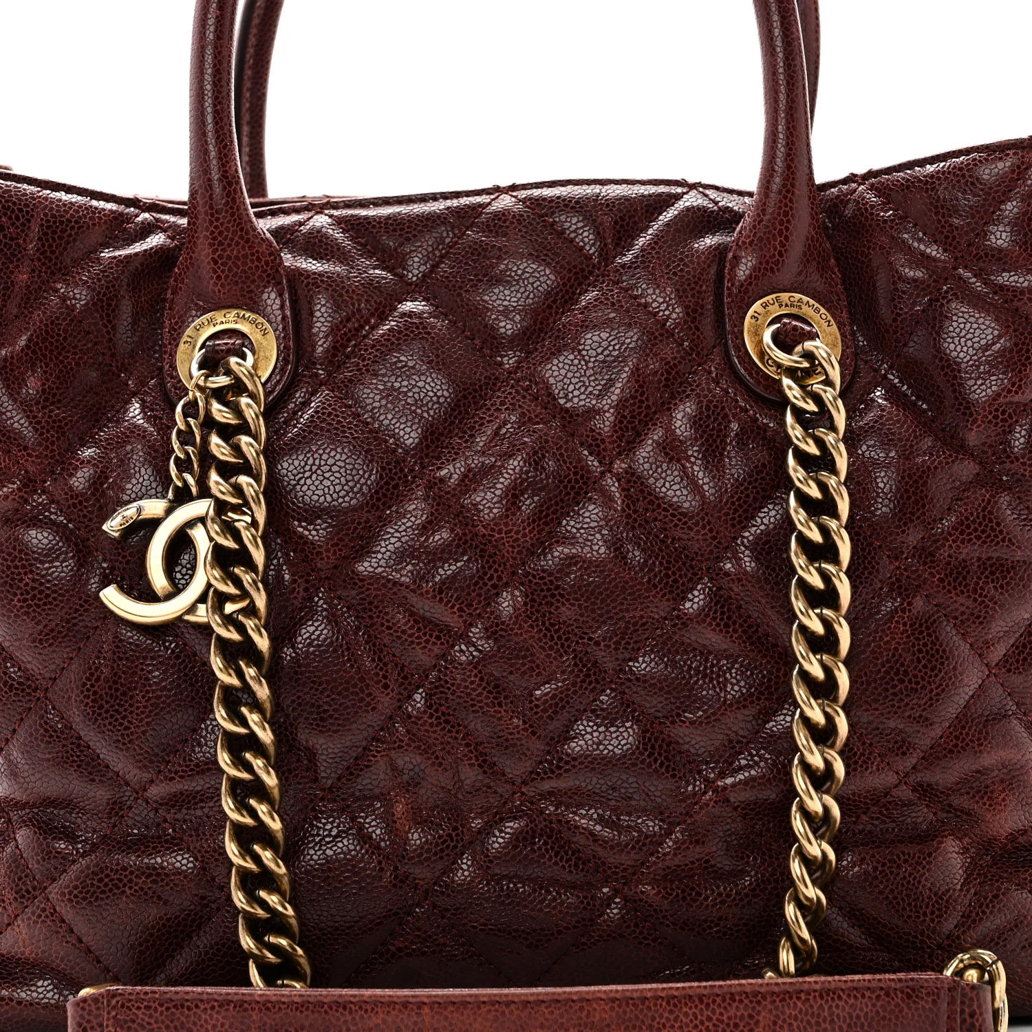 Glazed Caviar Quilted Small Shiva Tote Burgundy - Image 8