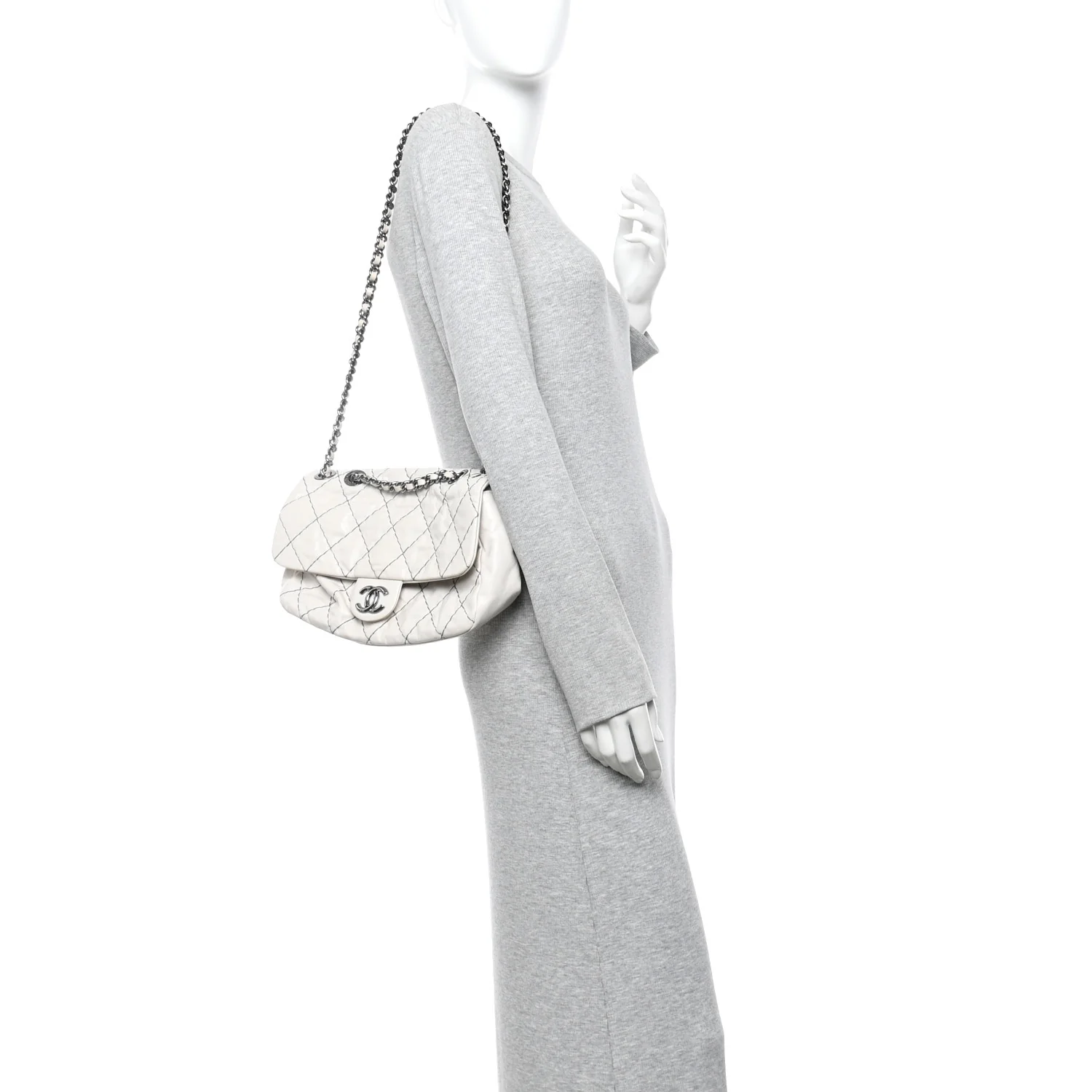 Glazed Goatskin Double Stitch Flap Ivory - Image 2