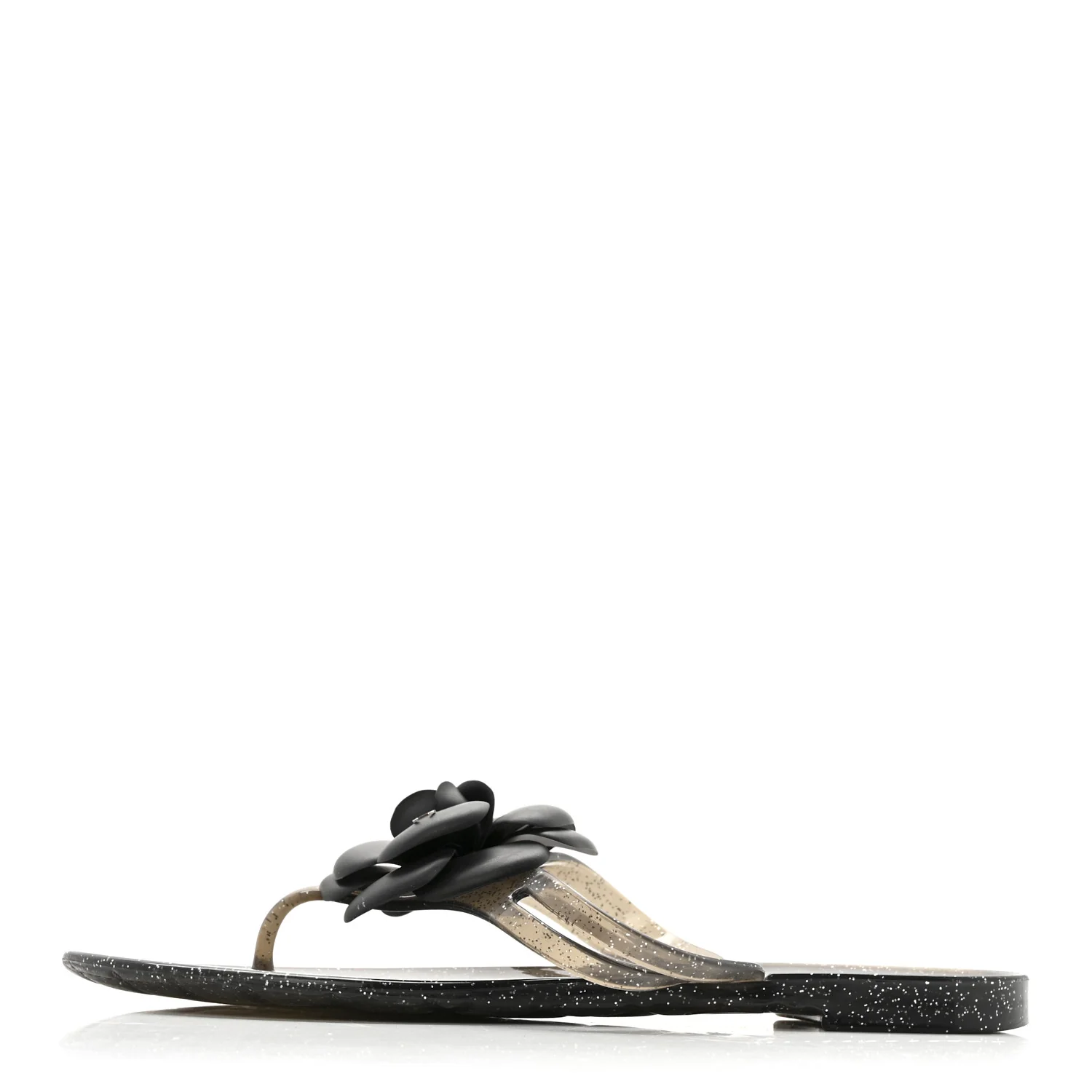 Glitter Jelly Camellia Thong Sandals 37 Black
