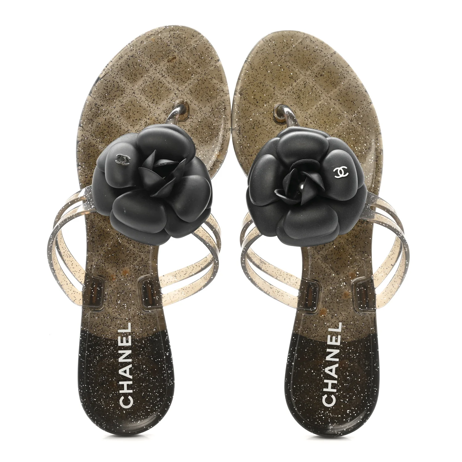 Glitter Jelly Camellia Thong Sandals 37 Black - Image 2
