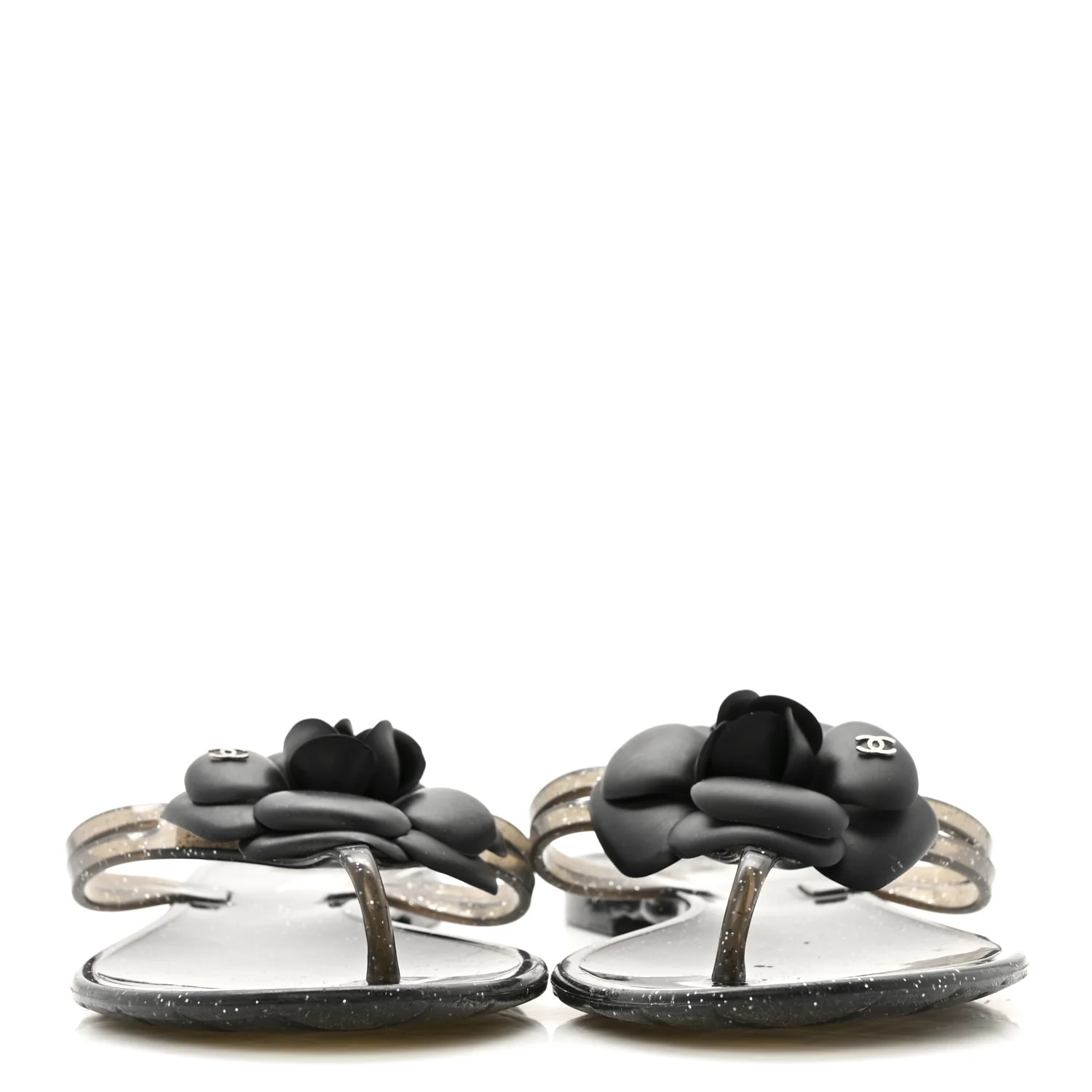 Glitter Jelly Camellia Thong Sandals 37 Black - Image 3