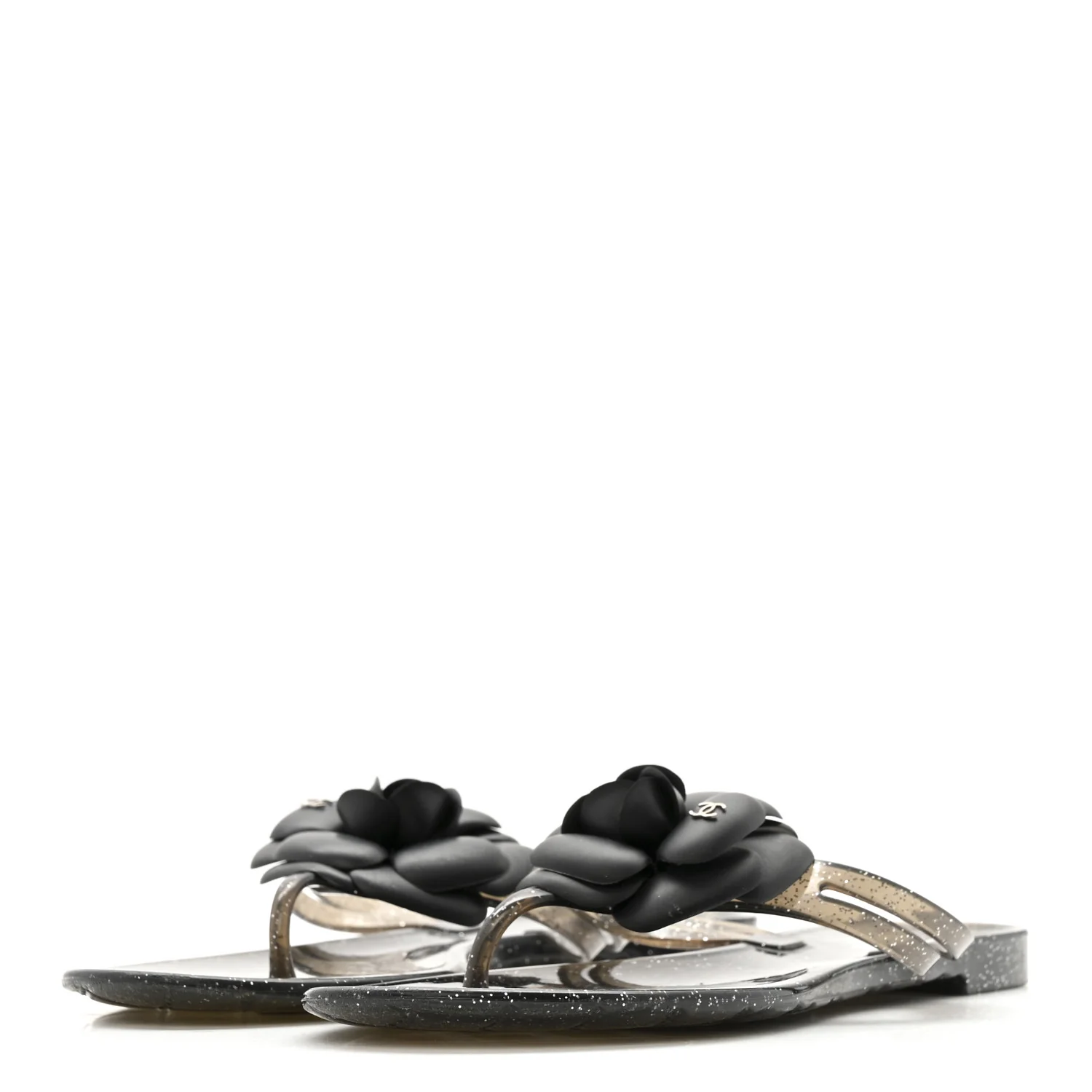 Glitter Jelly Camellia Thong Sandals 37 Black - Image 4