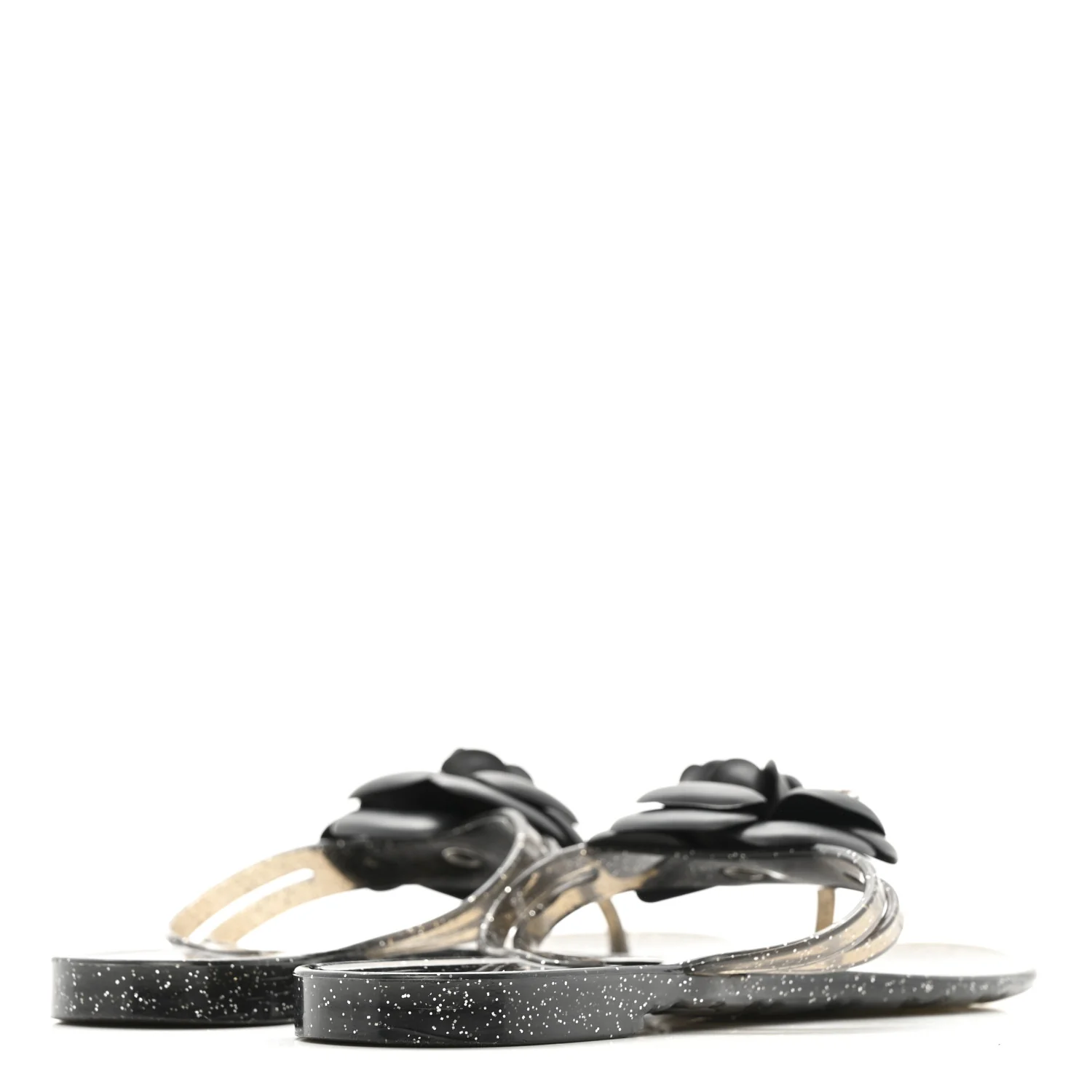 Glitter Jelly Camellia Thong Sandals 37 Black - Image 5