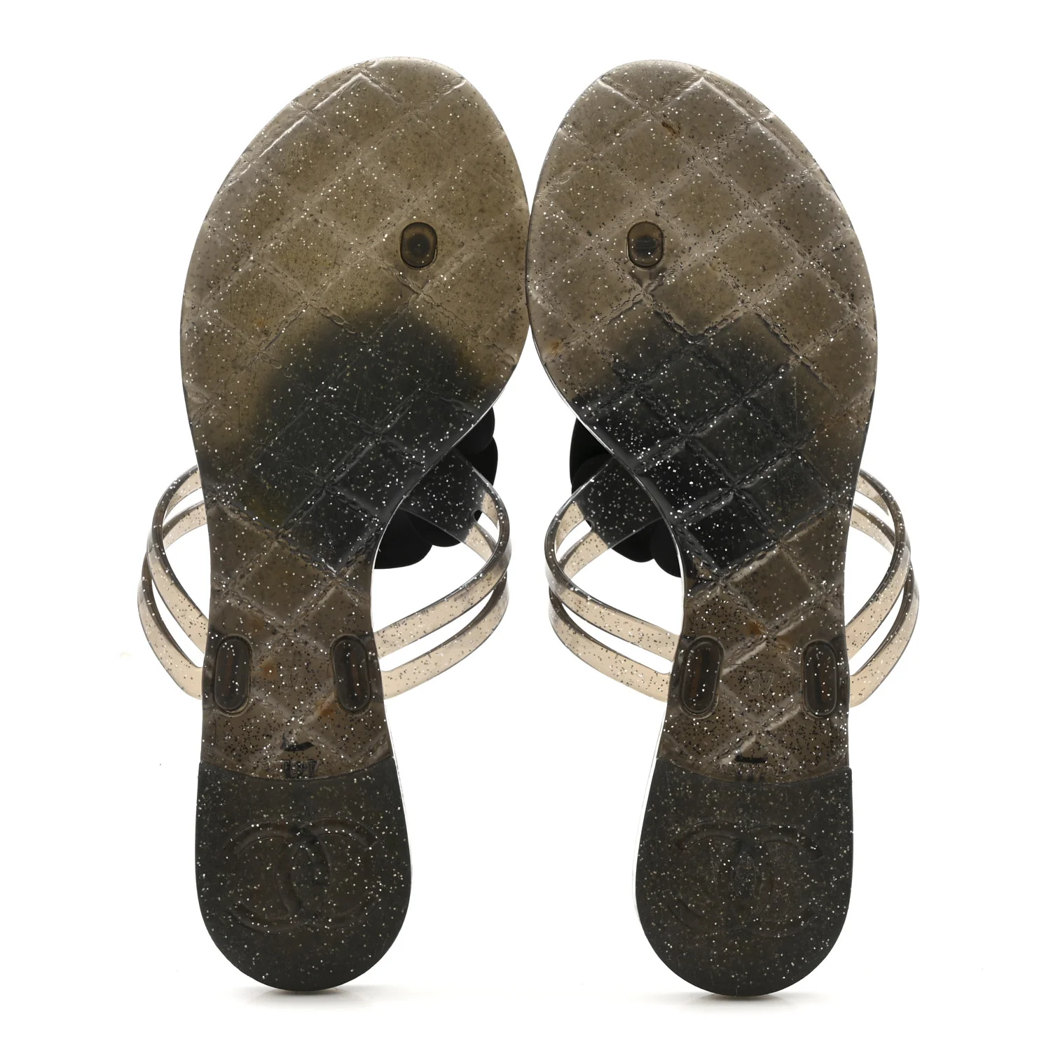 Glitter Jelly Camellia Thong Sandals 37 Black - Image 6