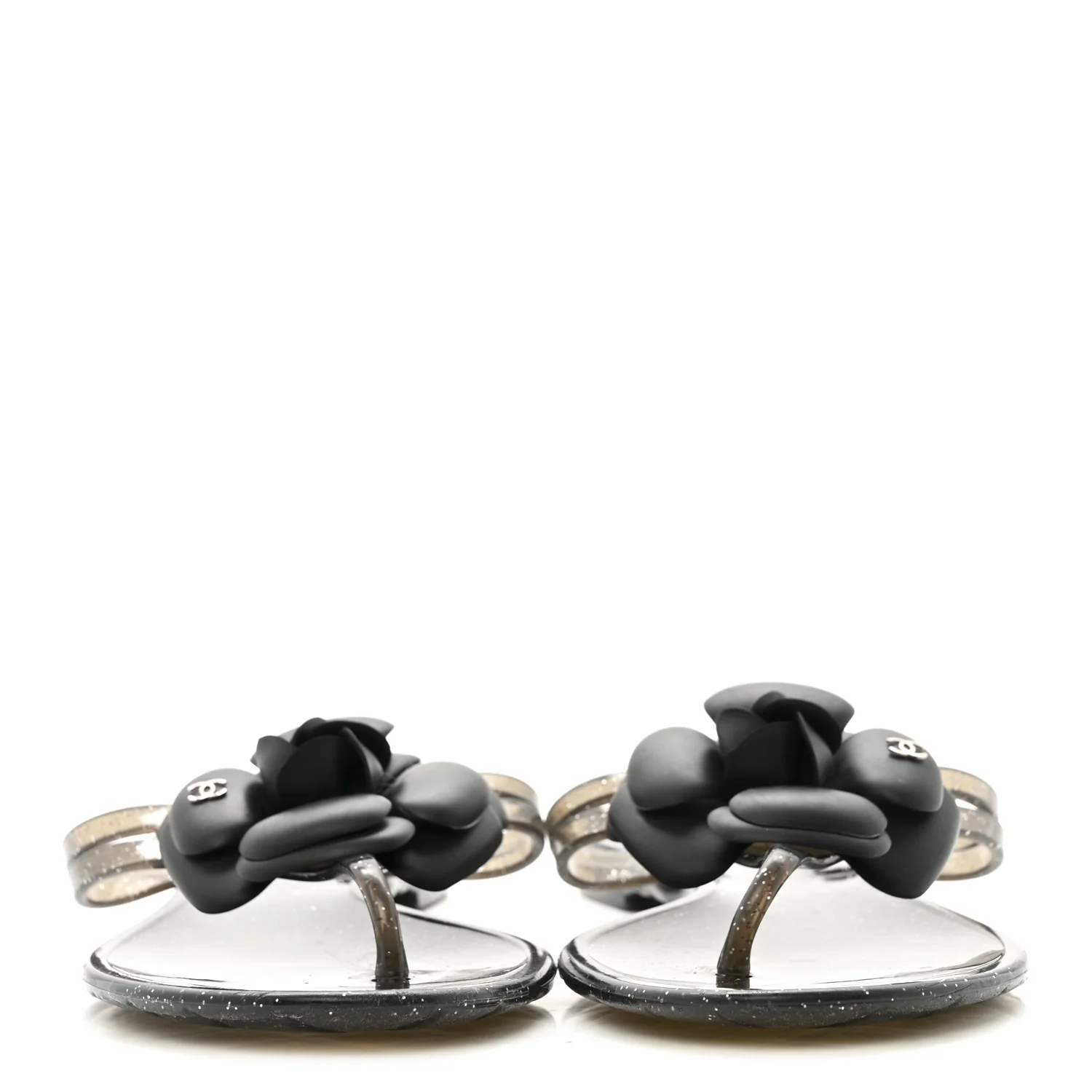 Glitter Jelly Camellia Thong Sandals 37 Black - Image 3