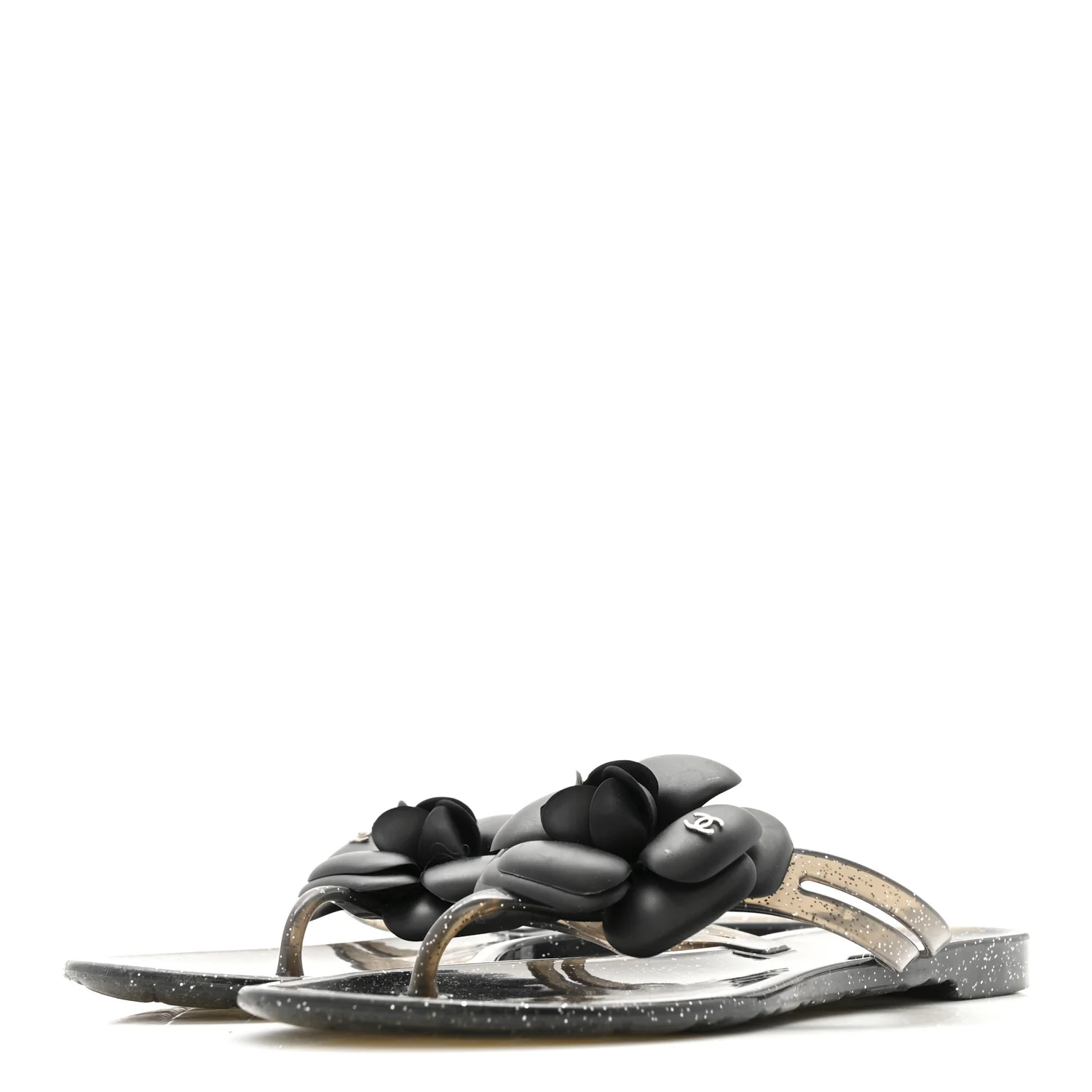 Glitter Jelly Camellia Thong Sandals 37 Black - Image 4