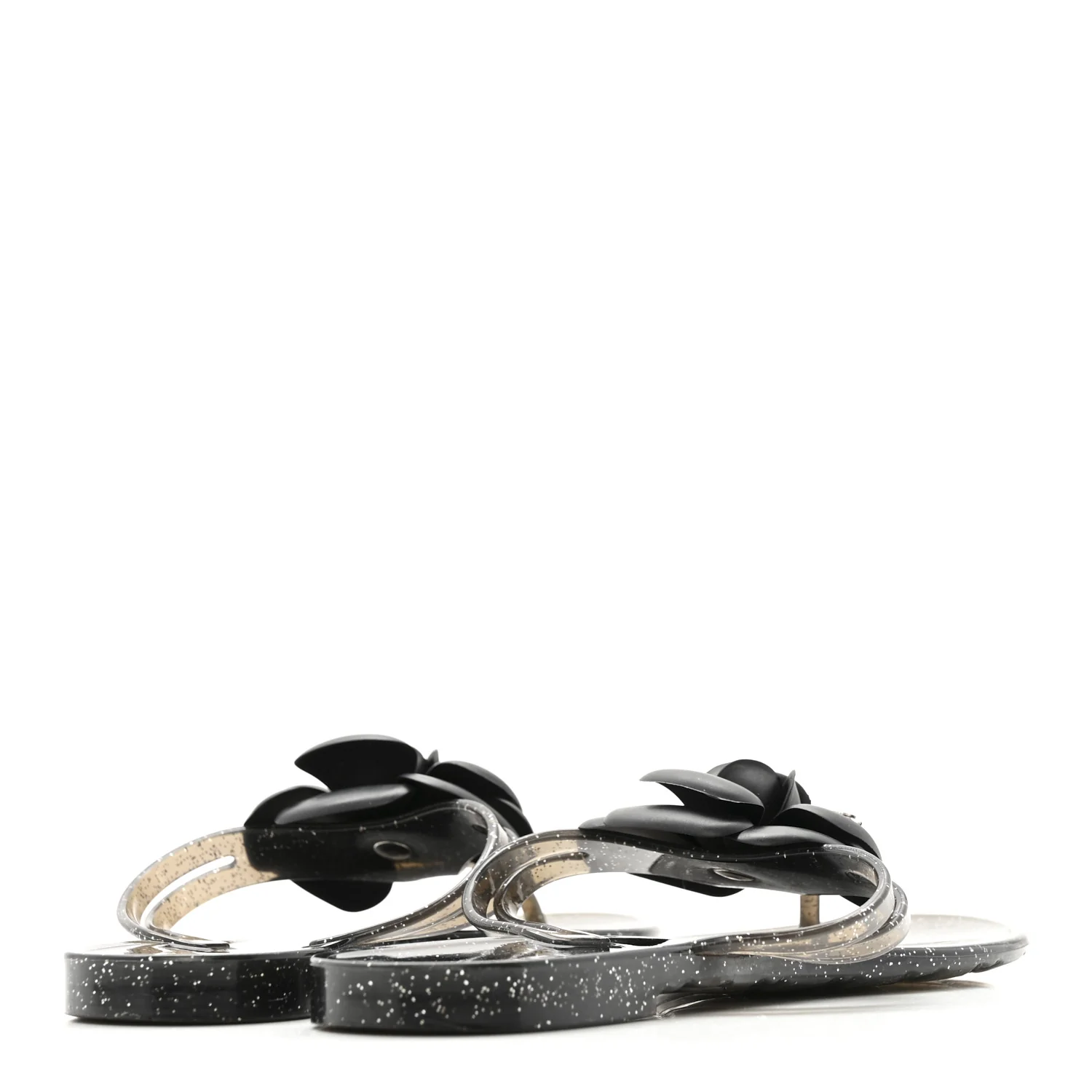 Glitter Jelly Camellia Thong Sandals 37 Black - Image 5