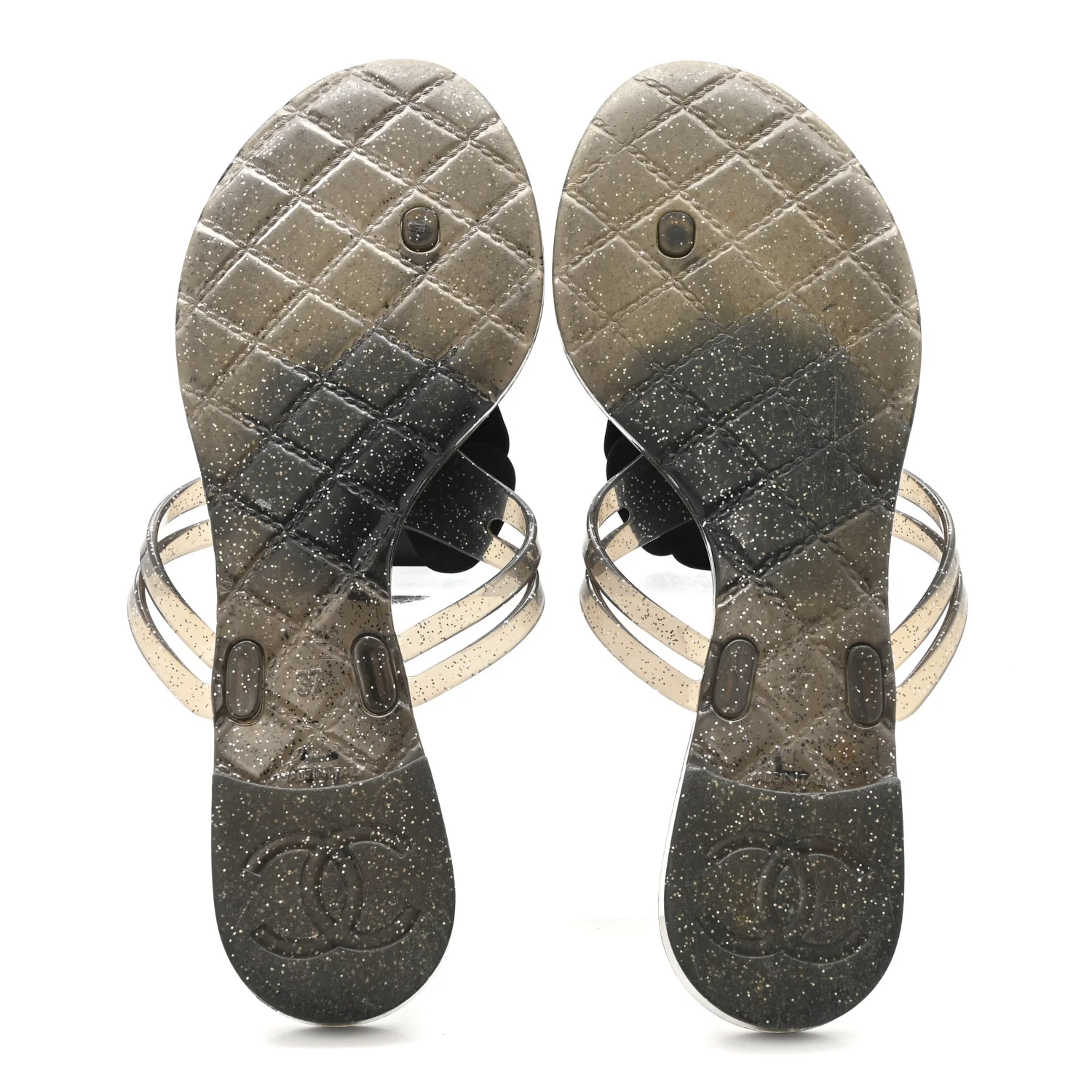 Glitter Jelly Camellia Thong Sandals 37 Black - Image 6