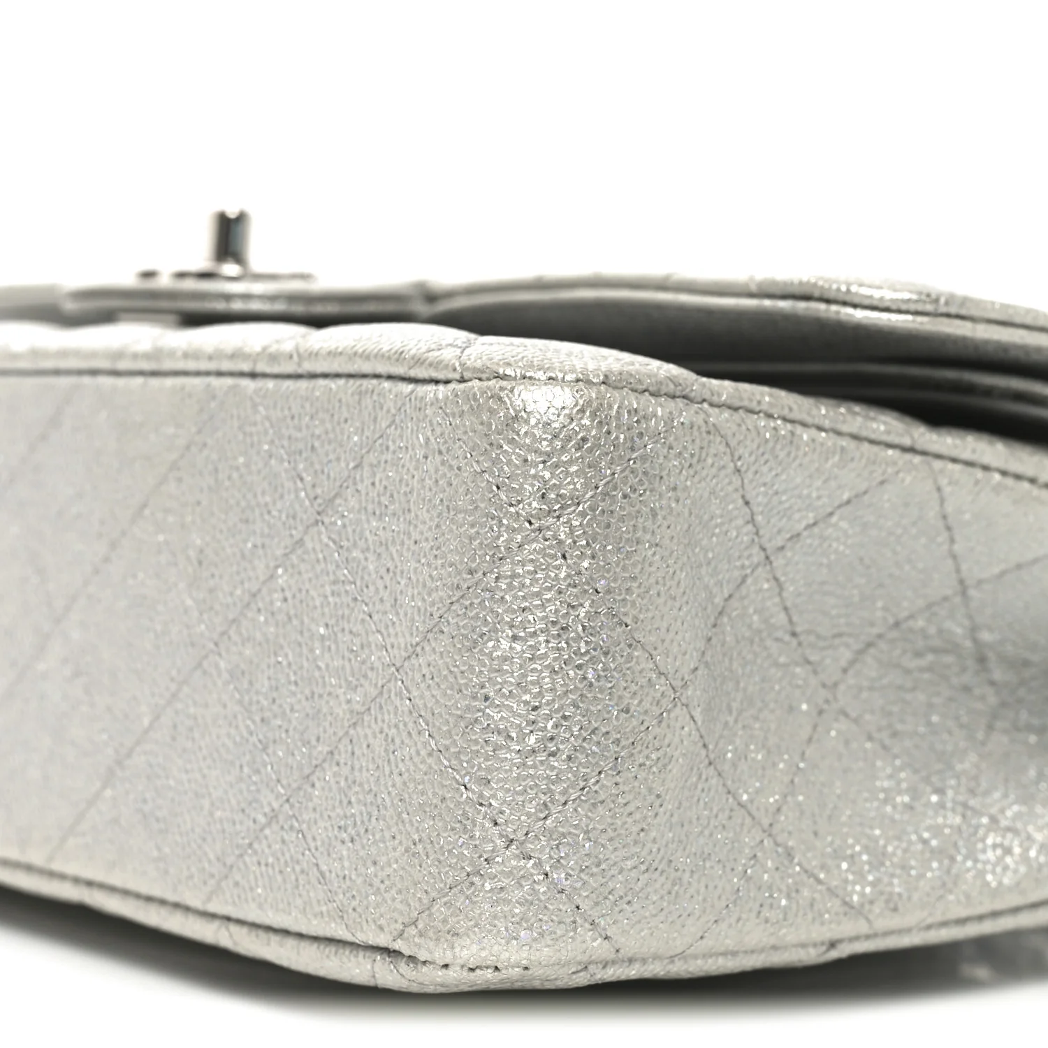 Glittered Metallic Caviar Quilted Medium Double Flap Silver - Image 10