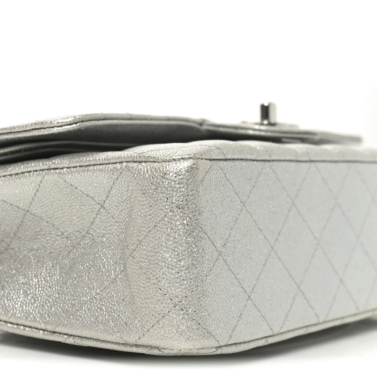 Glittered Metallic Caviar Quilted Medium Double Flap Silver - Image 9