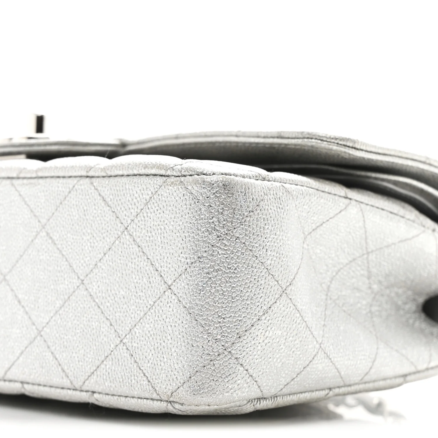 Glittered Metallic Caviar Quilted Medium Double Flap Silver - Image 10