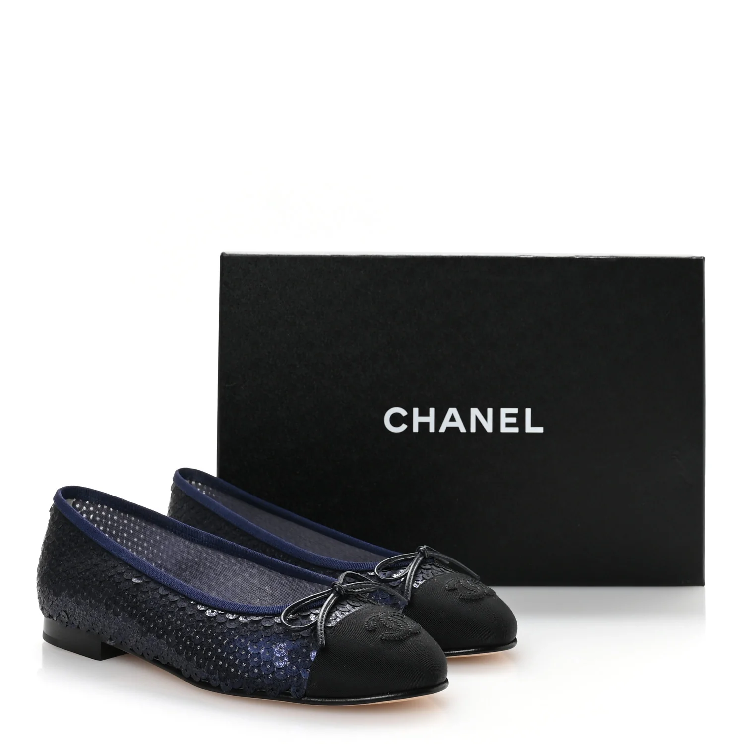 Glittered Muslin Grosgrain Cap Toe Ballerina Flats 37 Navy Blue Black - Image 8