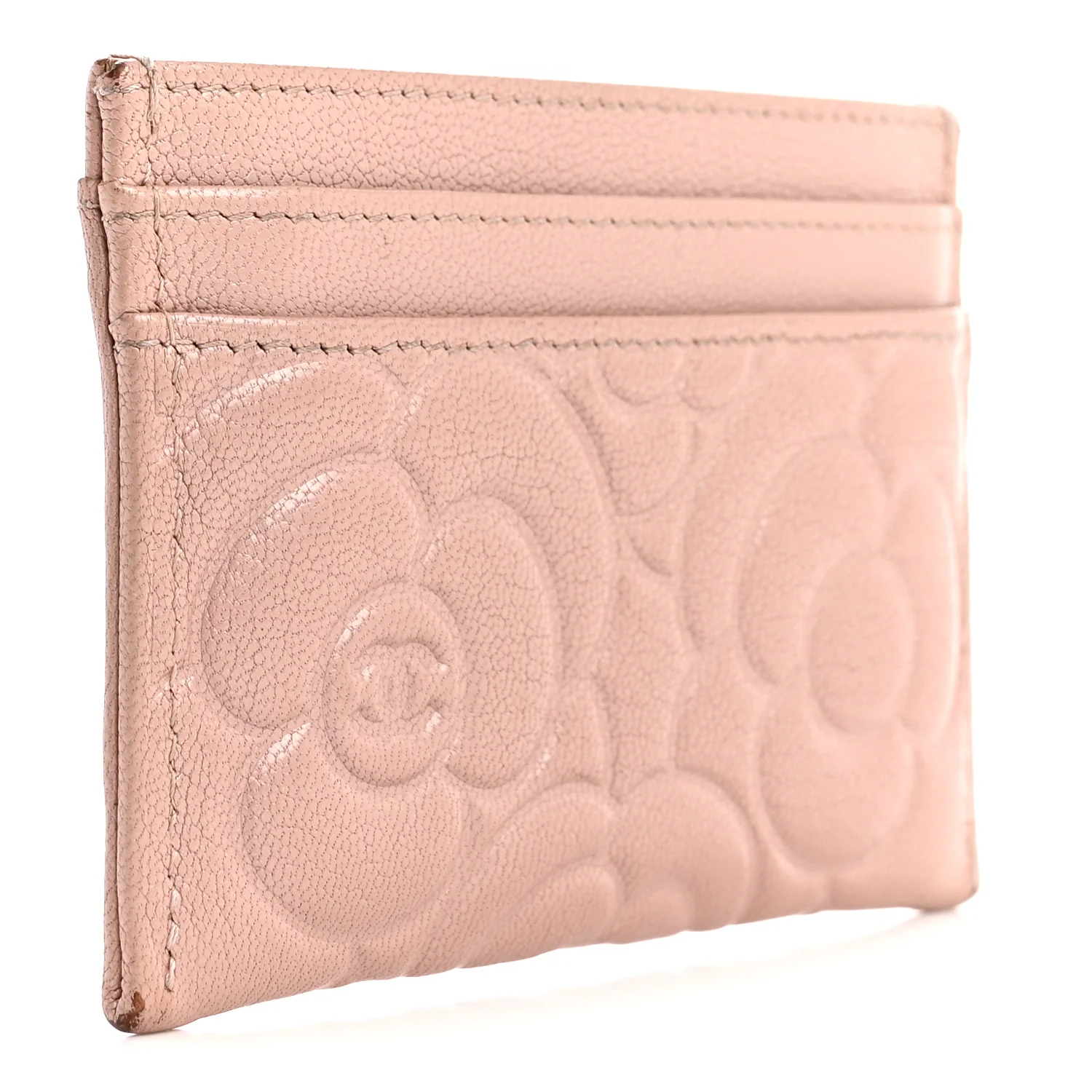 Goatskin Camellia Embossed Card Holder Light Pink - Image 3