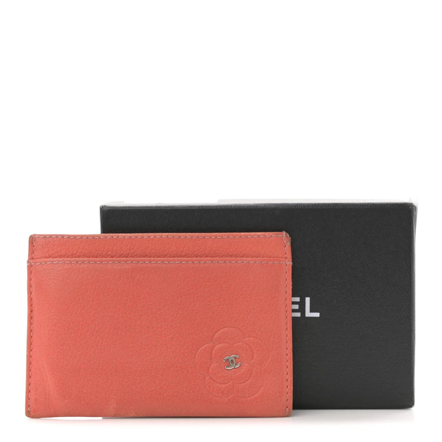 Goatskin Embossed Camellia Card Holder Coral - Image 10