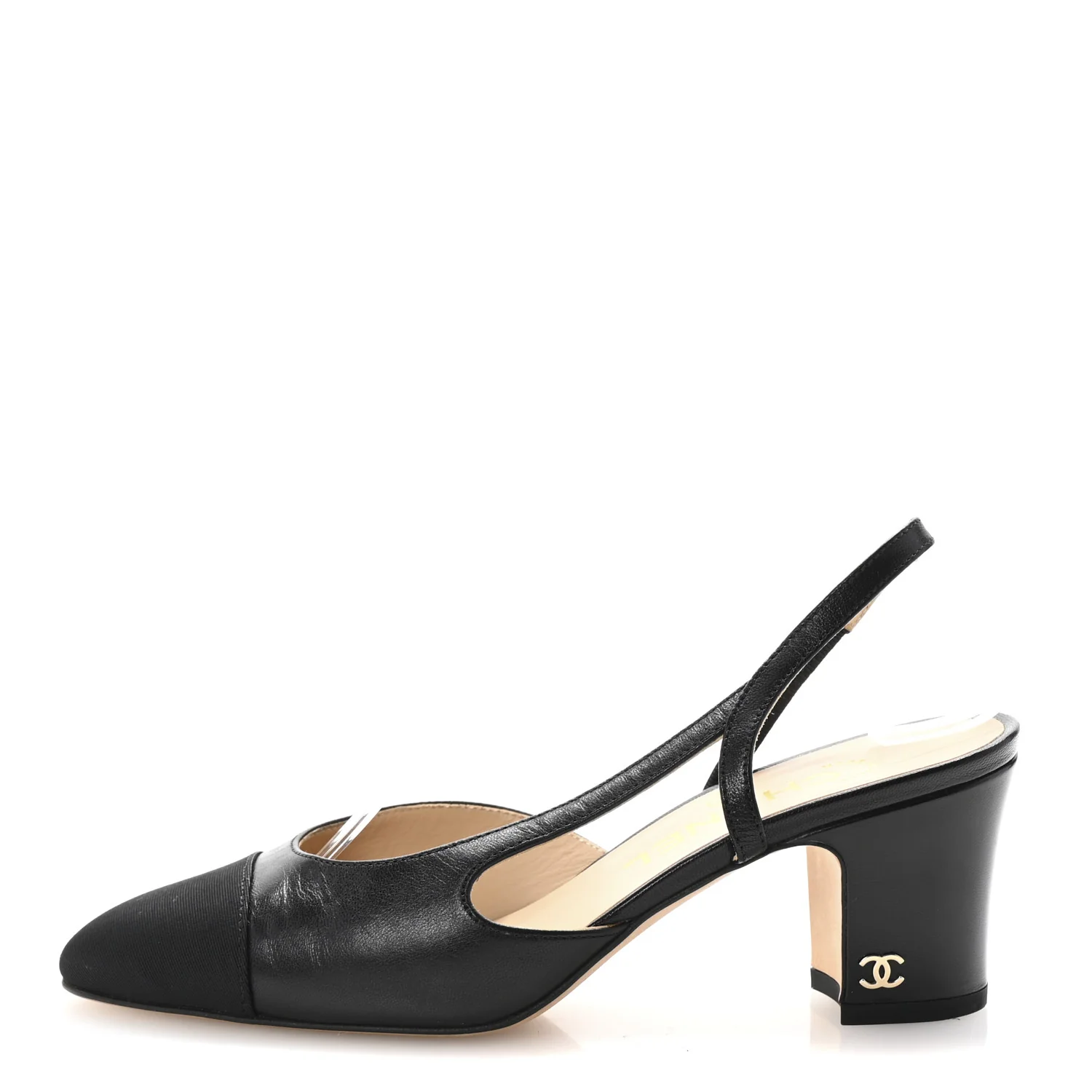 Goatskin Grosgrain Cap Toe CC Slingback Pumps 35.5 Black