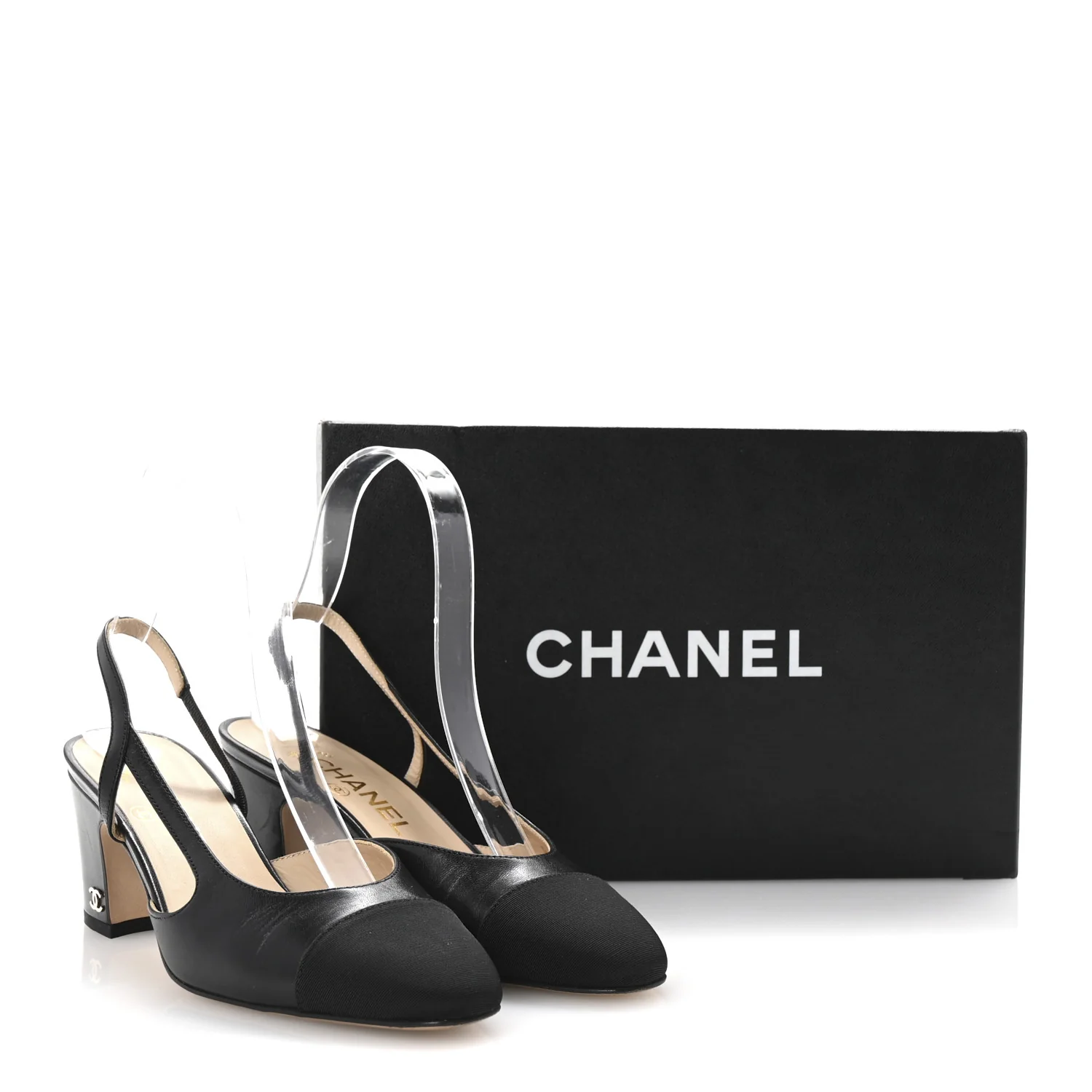 Goatskin Grosgrain Cap Toe CC Slingback Pumps 35.5 Black - Image 10