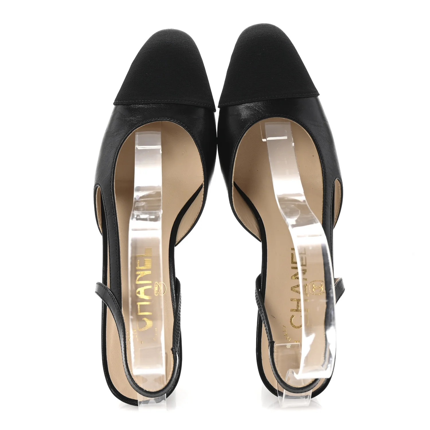 Goatskin Grosgrain Cap Toe CC Slingback Pumps 35.5 Black - Image 2