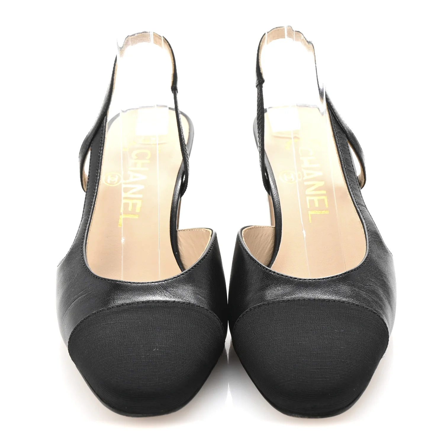 Goatskin Grosgrain Cap Toe CC Slingback Pumps 35.5 Black - Image 3