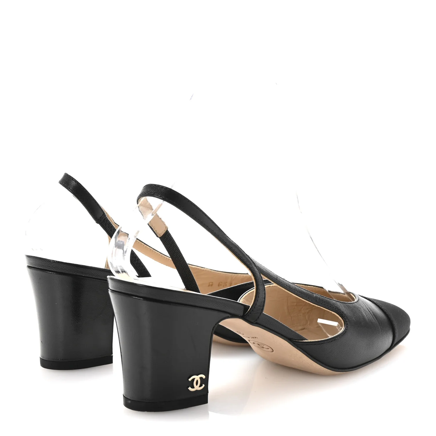 Goatskin Grosgrain Cap Toe CC Slingback Pumps 35.5 Black - Image 5