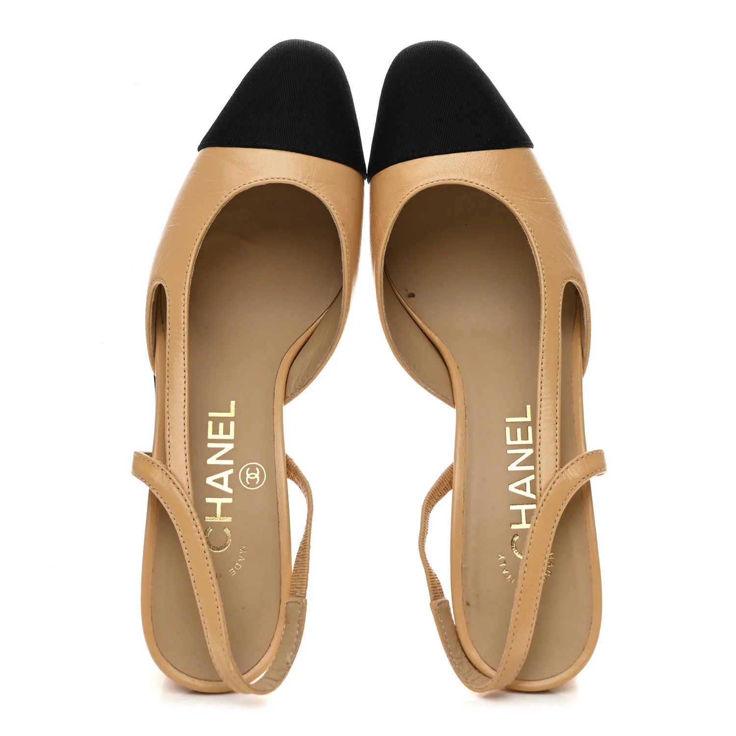 Goatskin Grosgrain Cap Toe CC Slingback Pumps 36.5 Beige Black - Image 2