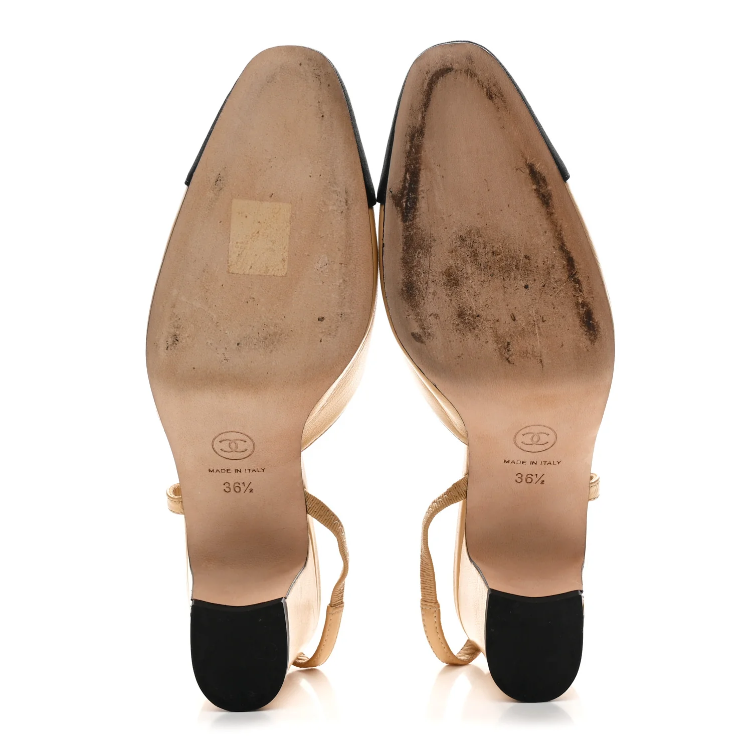 Goatskin Grosgrain Cap Toe CC Slingback Pumps 36.5 Beige Black - Image 4