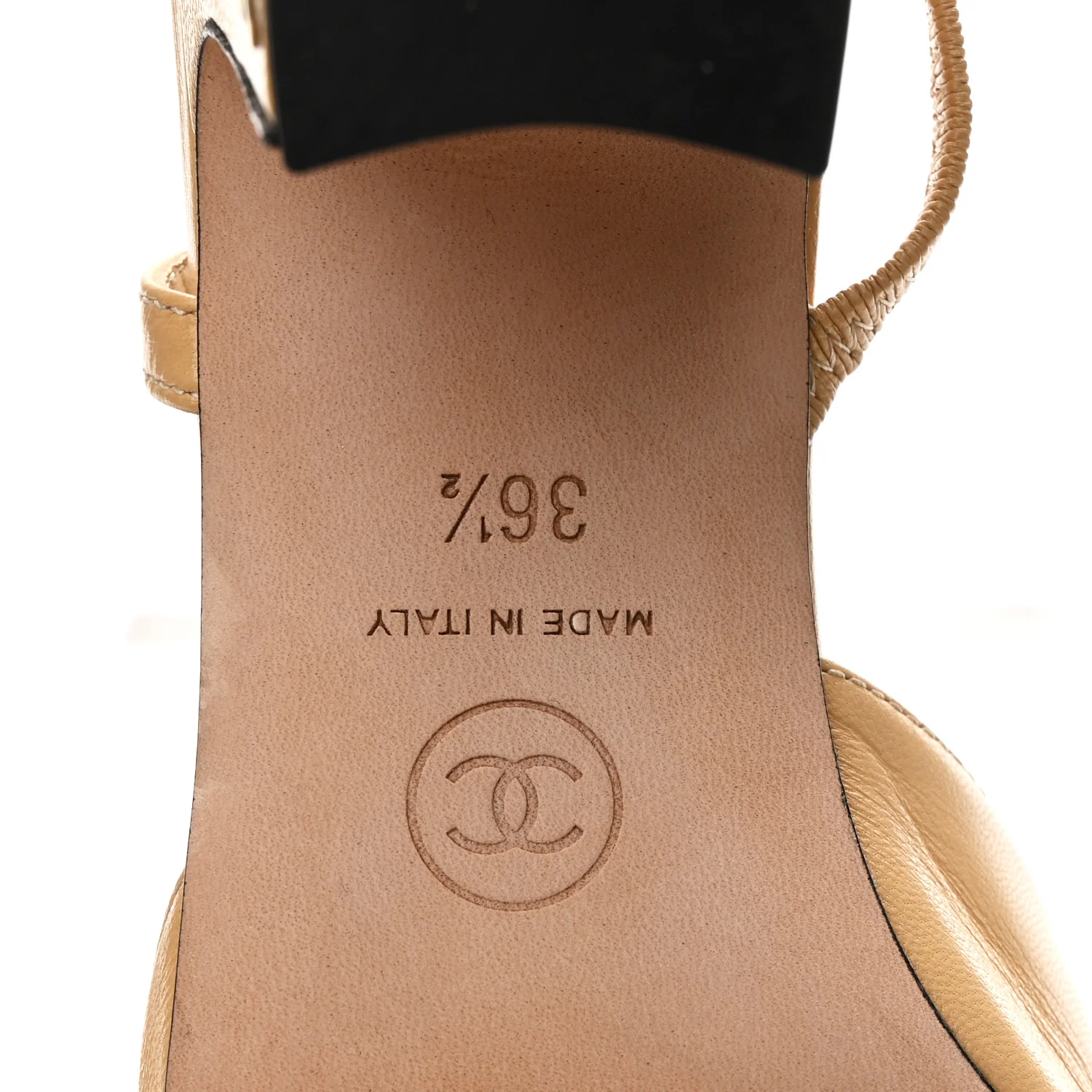 Goatskin Grosgrain Cap Toe CC Slingback Pumps 36.5 Beige Black - Image 6