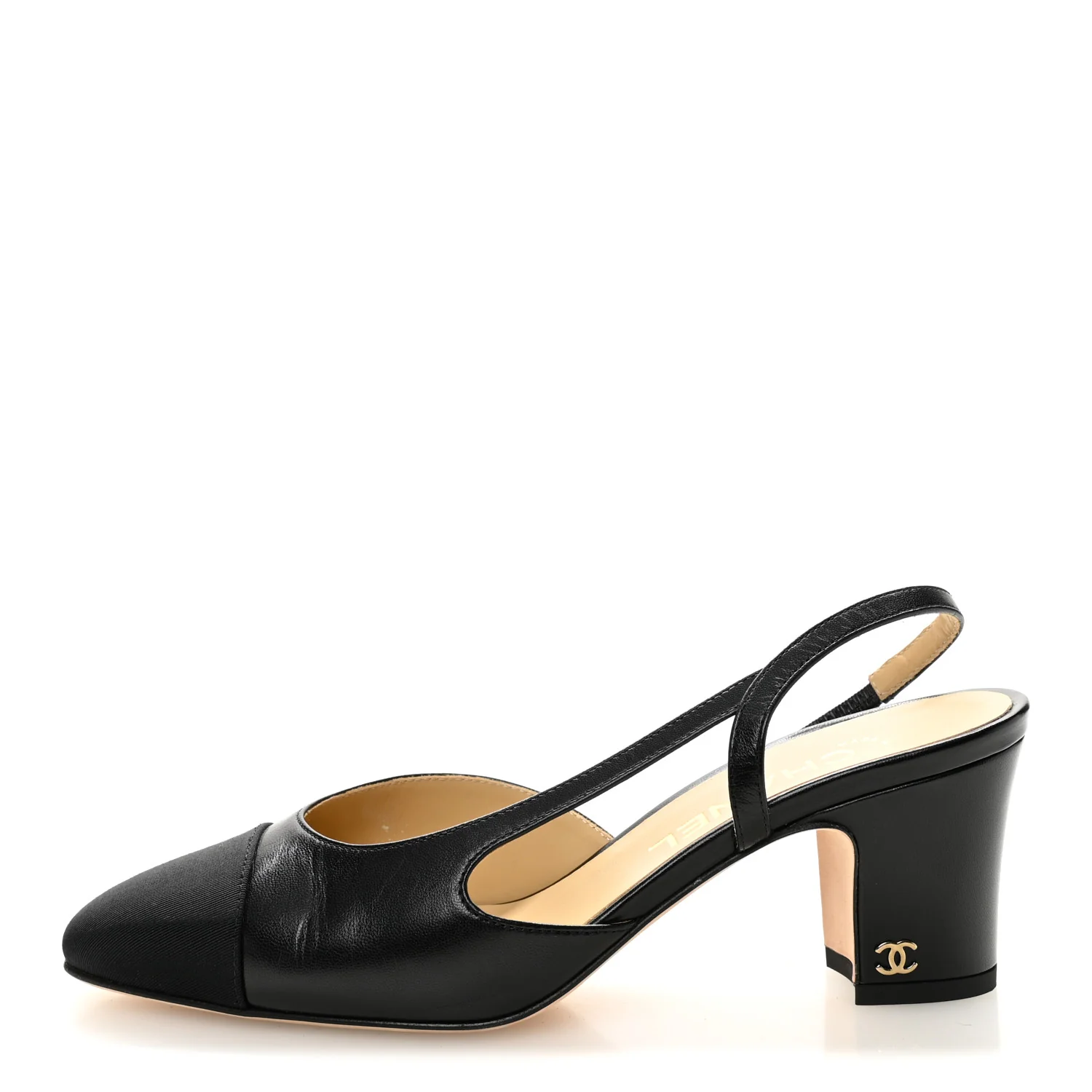 Goatskin Grosgrain Cap Toe CC Slingback Pumps 37 Black