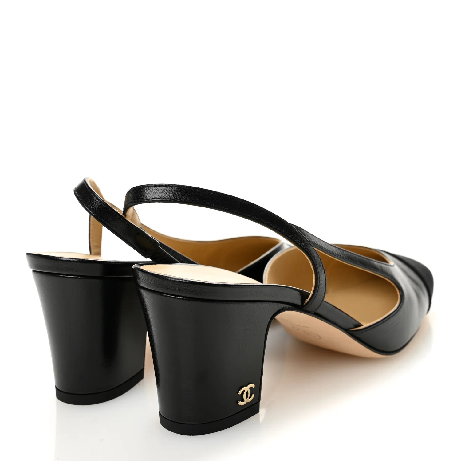 Goatskin Grosgrain Cap Toe CC Slingback Pumps 37 Black - Image 3