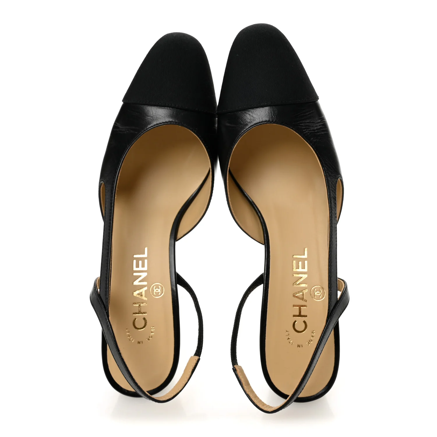 Goatskin Grosgrain Cap Toe CC Slingback Pumps 37 Black - Image 4