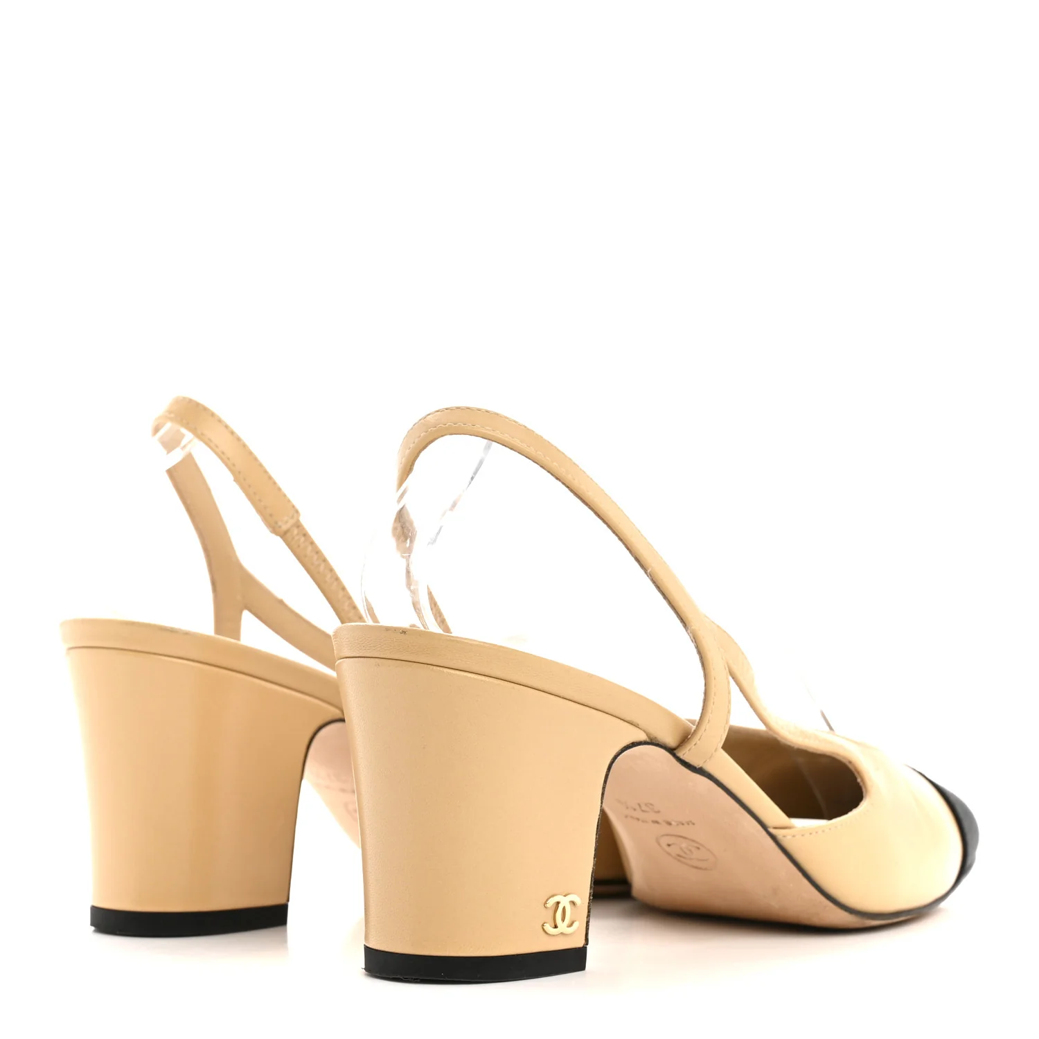 Goatskin Grosgrain Cap Toe CC Slingback Pumps 37.5 Beige Black - Image 5