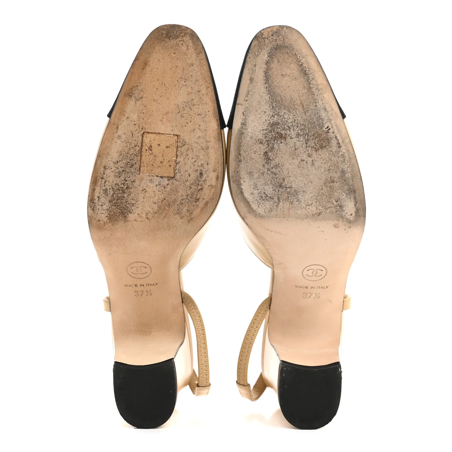 Goatskin Grosgrain Cap Toe CC Slingback Pumps 37.5 Beige Black - Image 6
