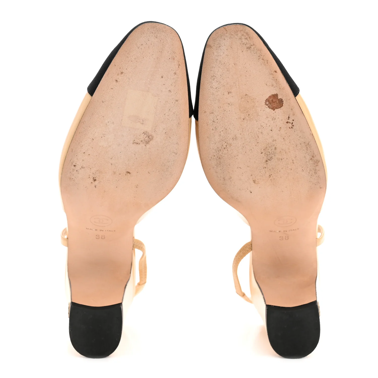 Goatskin Grosgrain Cap Toe CC Slingback Pumps 38 Beige Black - Image 6