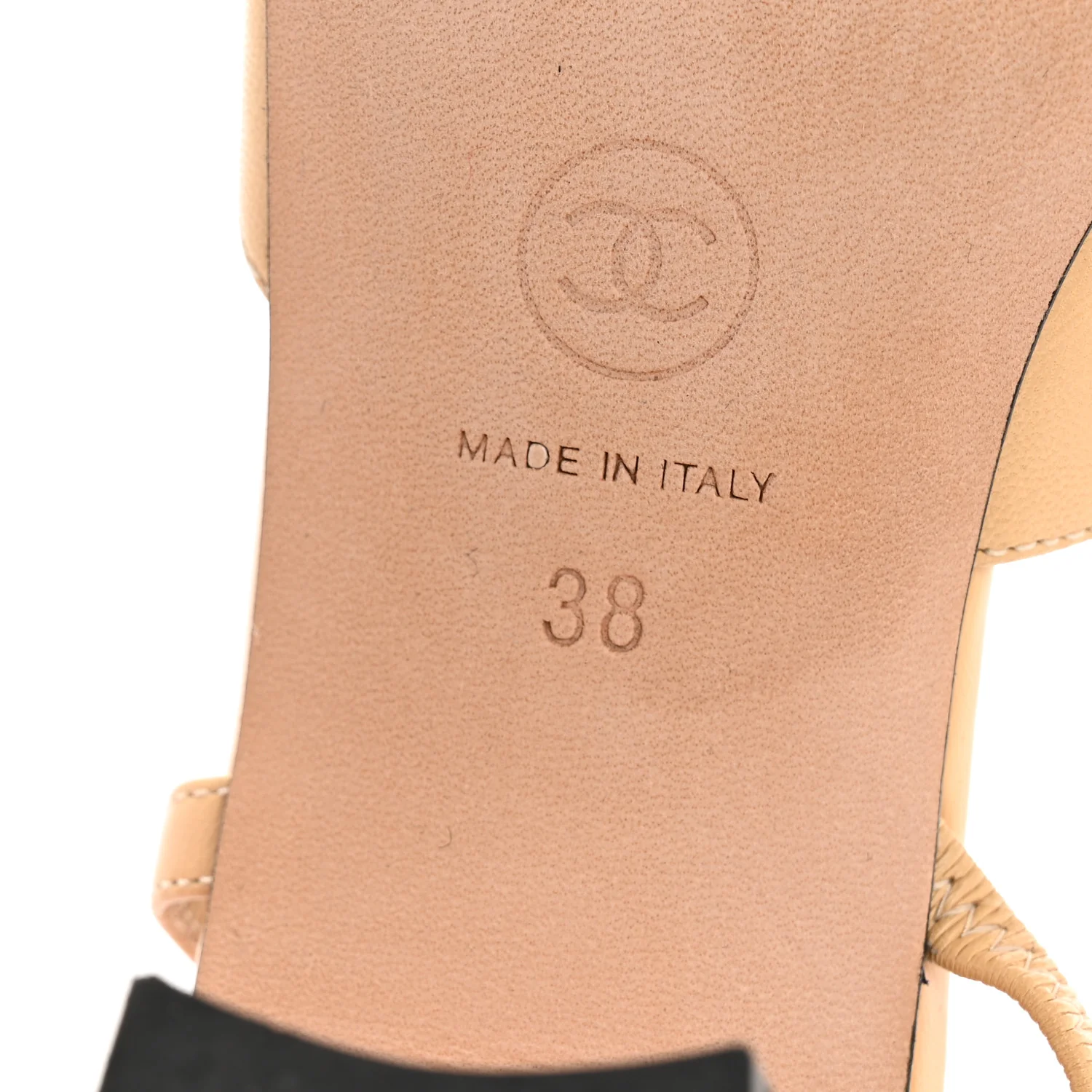 Goatskin Grosgrain Cap Toe CC Slingback Pumps 38 Beige Black - Image 7