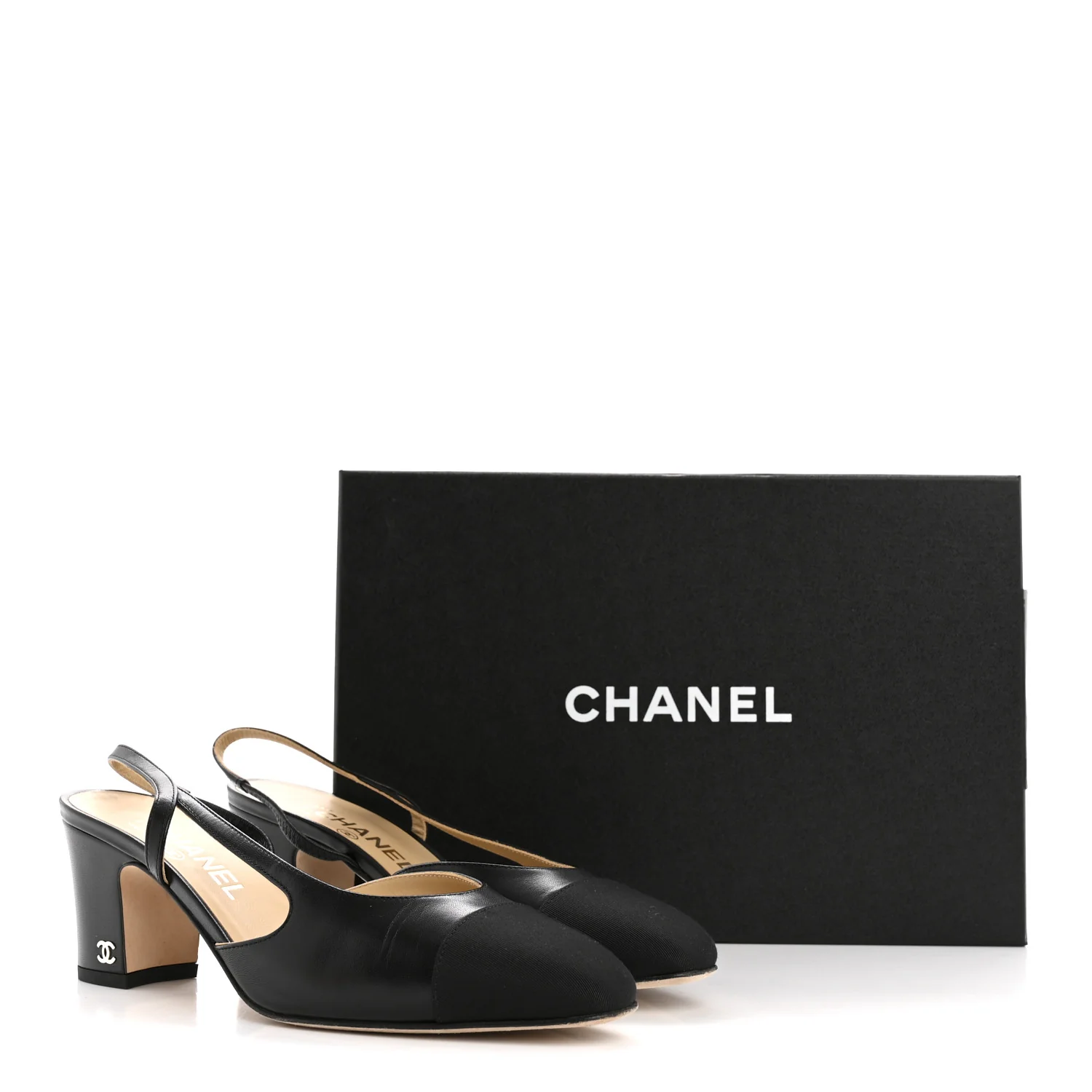Goatskin Grosgrain Cap Toe CC Slingback Pumps 38.5 Black - Image 10