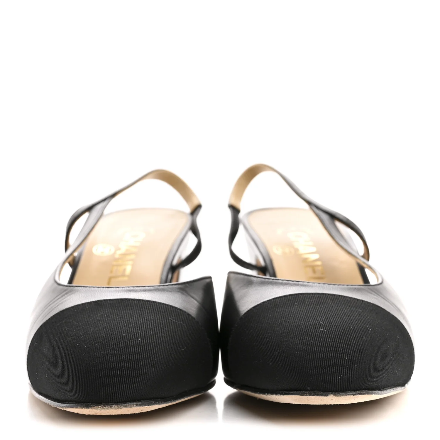 Goatskin Grosgrain Cap Toe CC Slingback Pumps 38.5 Black - Image 3