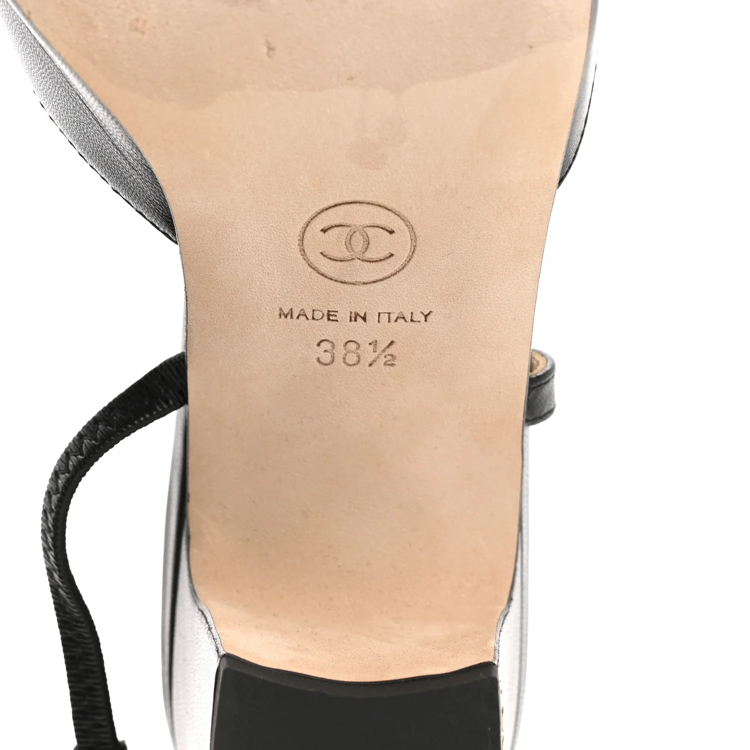 Goatskin Grosgrain Cap Toe CC Slingback Pumps 38.5 Black - Image 8