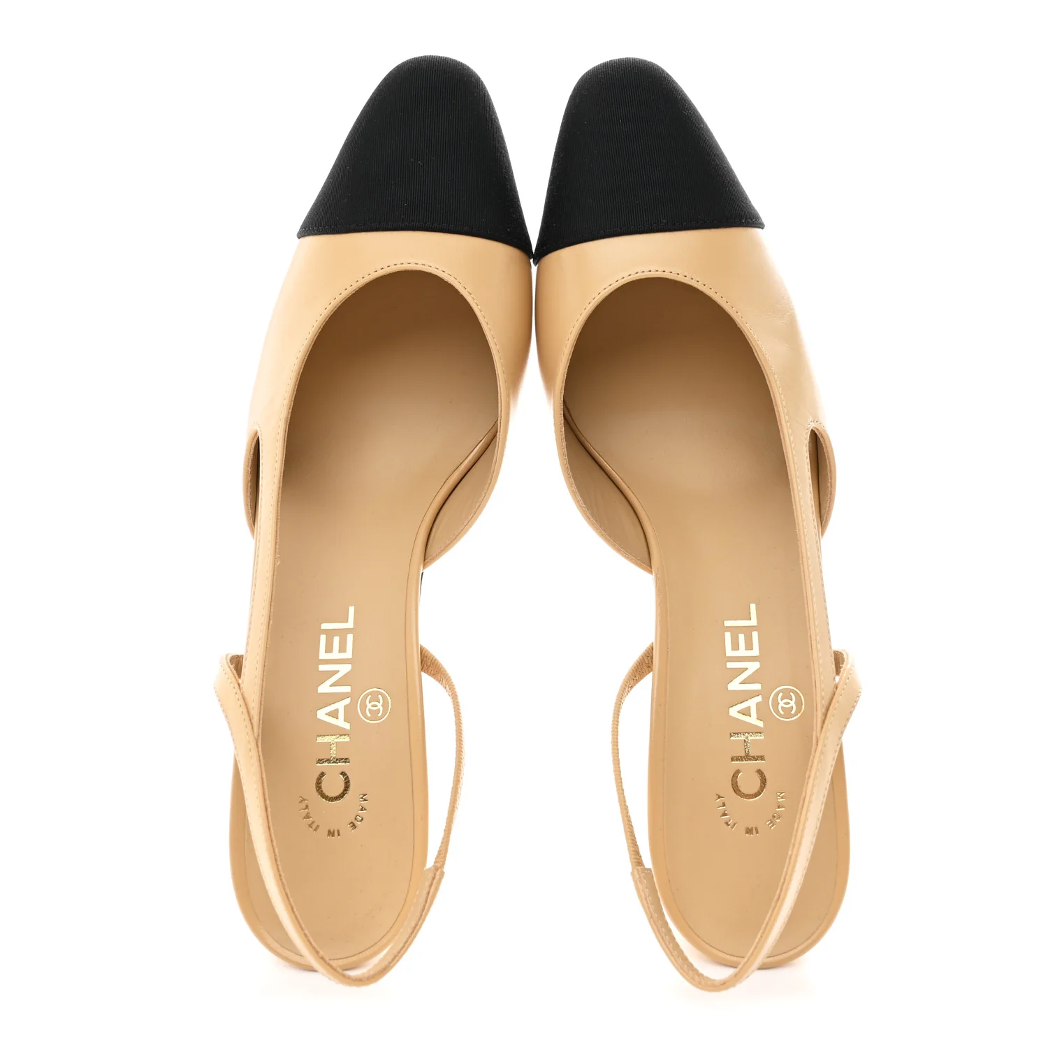 Goatskin Grosgrain Cap Toe CC Slingback Pumps 40 Beige Black - Image 2