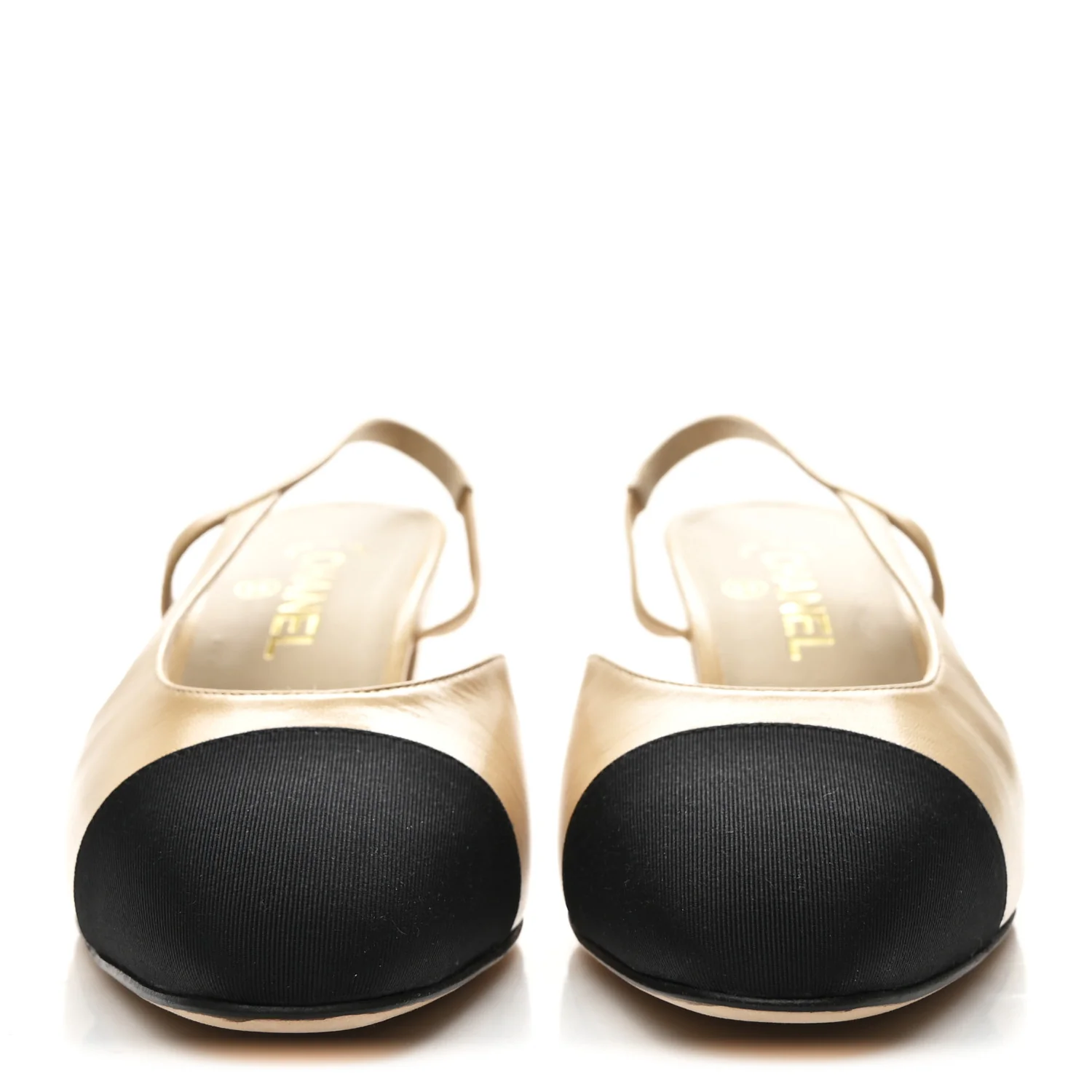 Goatskin Grosgrain Cap Toe CC Slingback Pumps 40.5 Beige Black - Image 2
